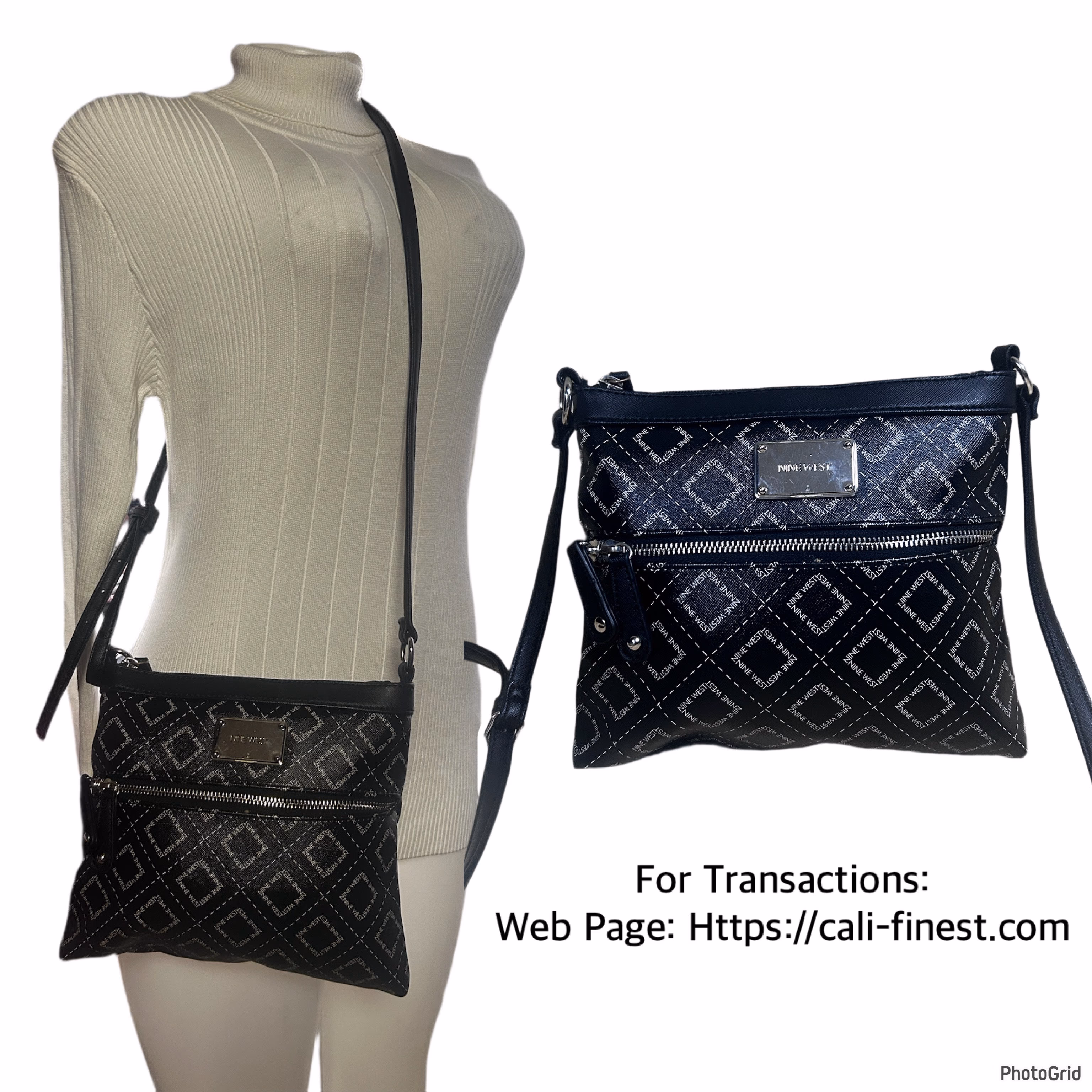 Nine West Black Printed Leather Crossbody Purses