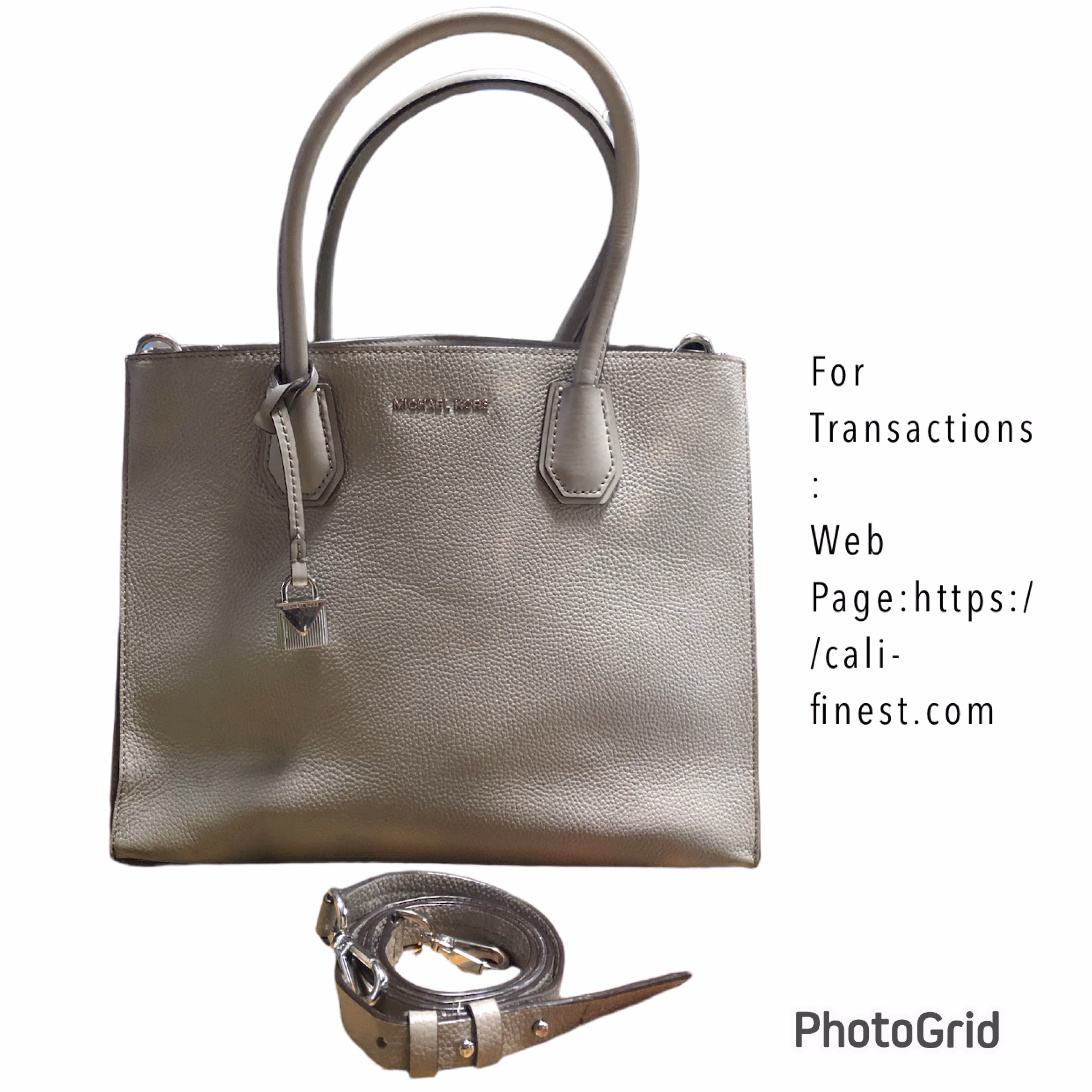 Michael Kors Mercer Large Pebbled Leather Accordion Tote Bag In a Light Gray Or Taupe Color   BA#0081 