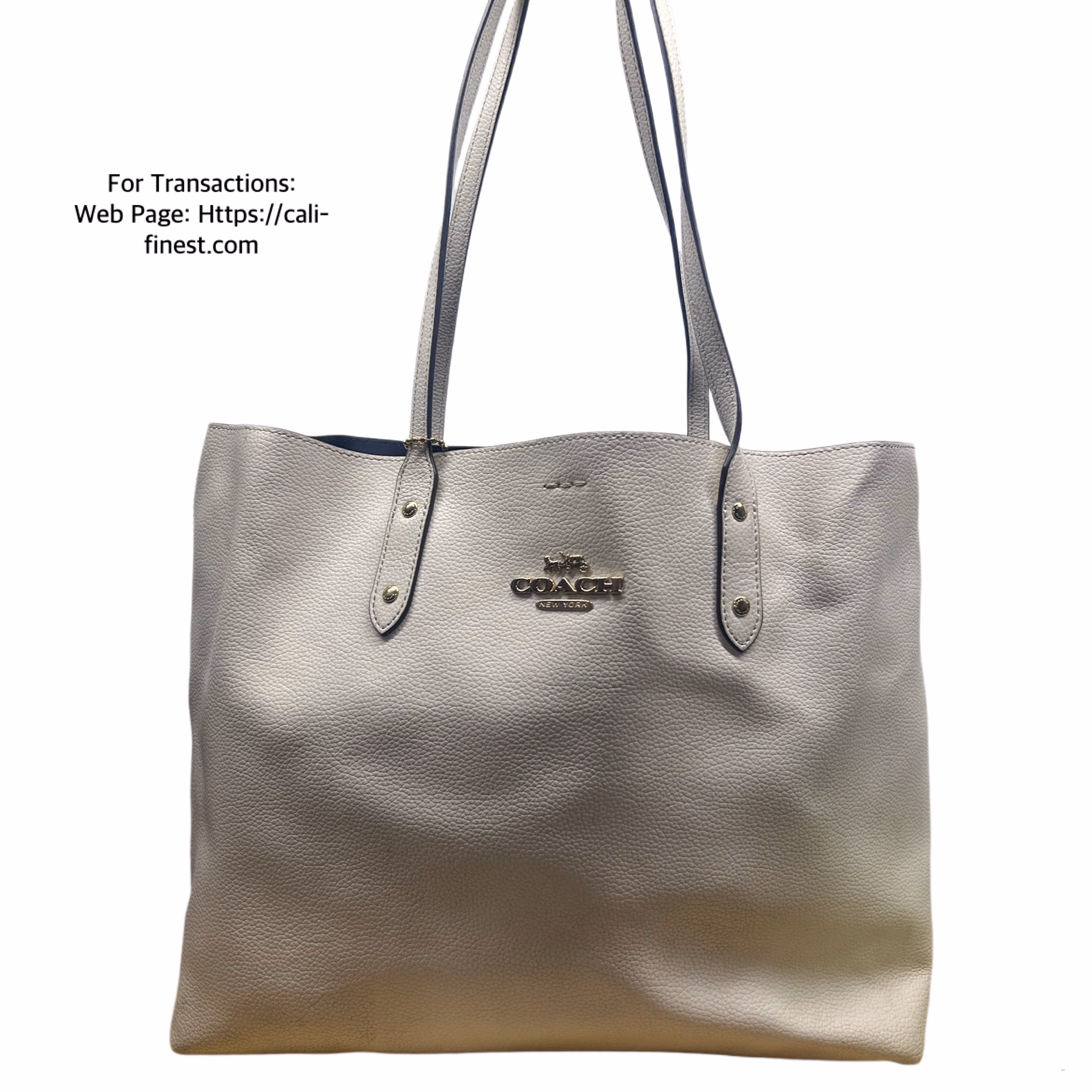 Coach Women’s 72673 Town Tote Polished Pebble Leather- Chalk White Bag with Gold Hardware   BA#0098