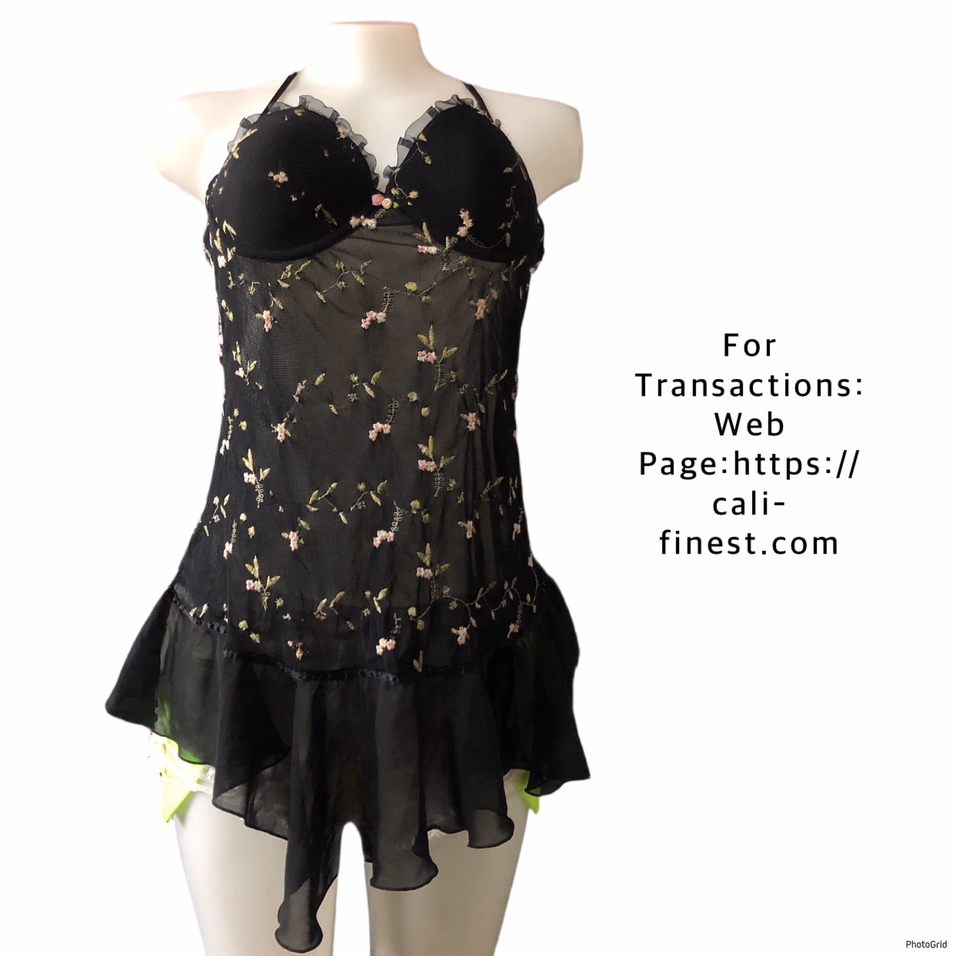 Floral embroidered mesh bodydoll slip For Women Large   T#0074