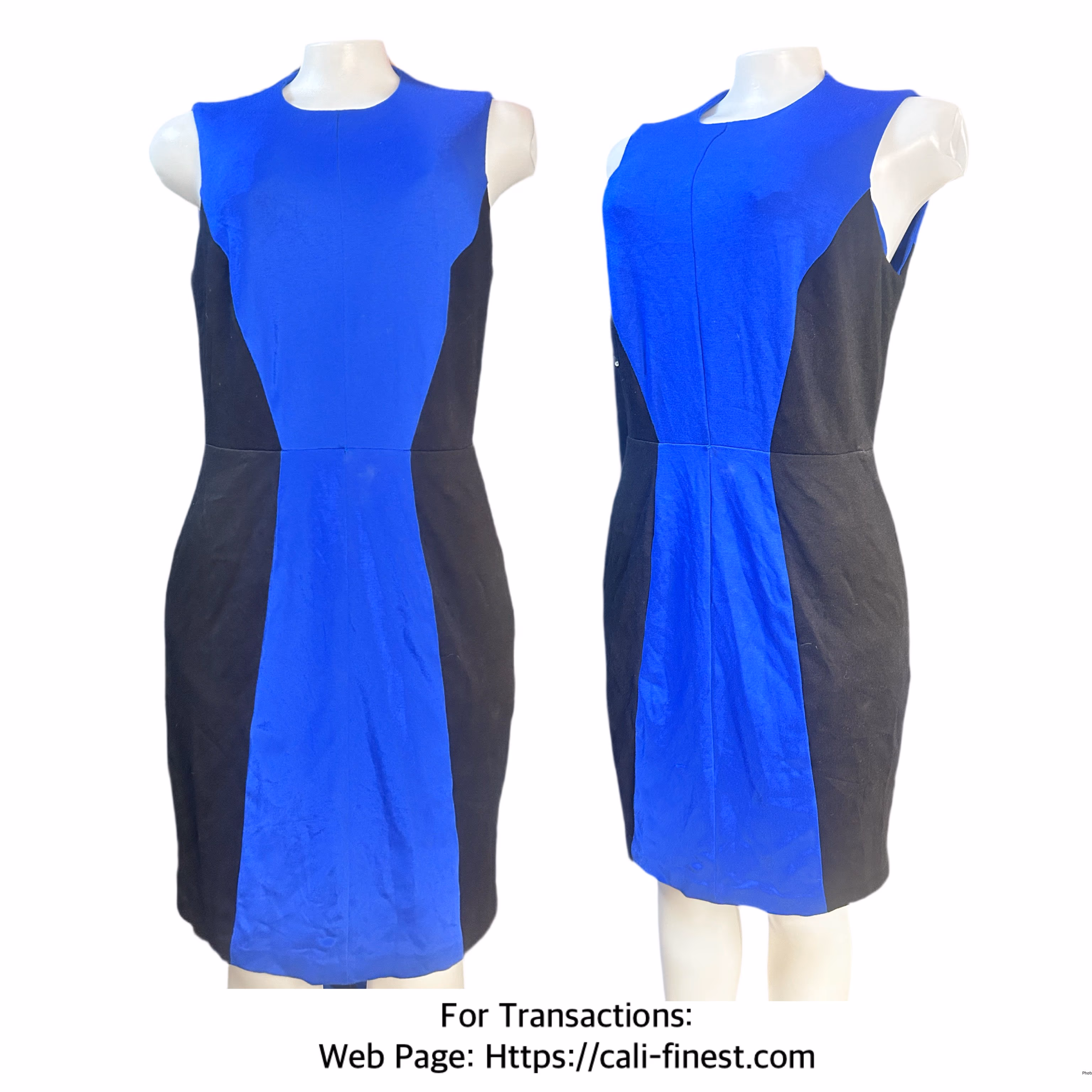 Calvin Klein Color Block Dress Womens Size 8 Blue Black Sleeveless  D#0025 