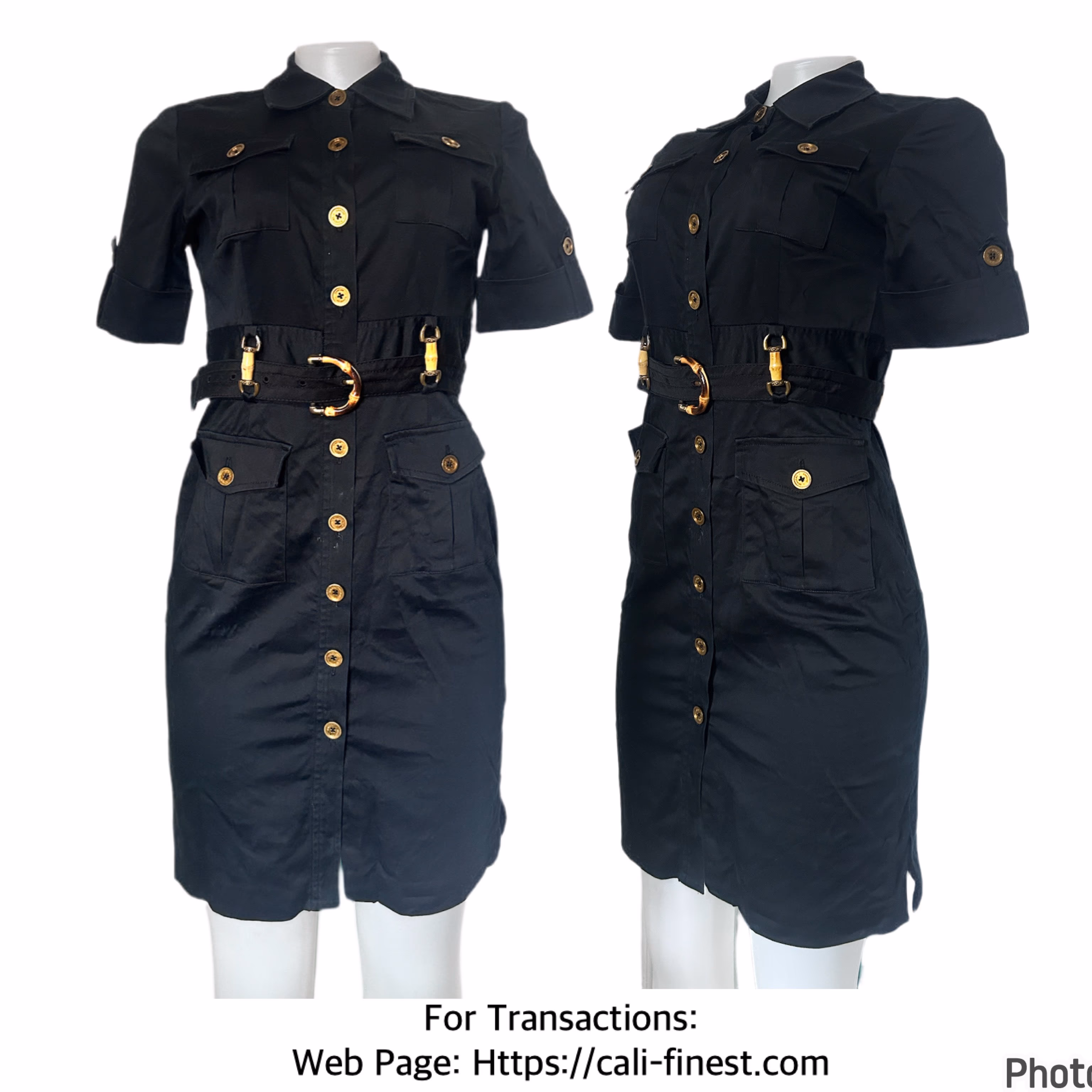 Black Jones New York Shirt Dress with Baboo Shoot Accents And Pockets,Size 4P