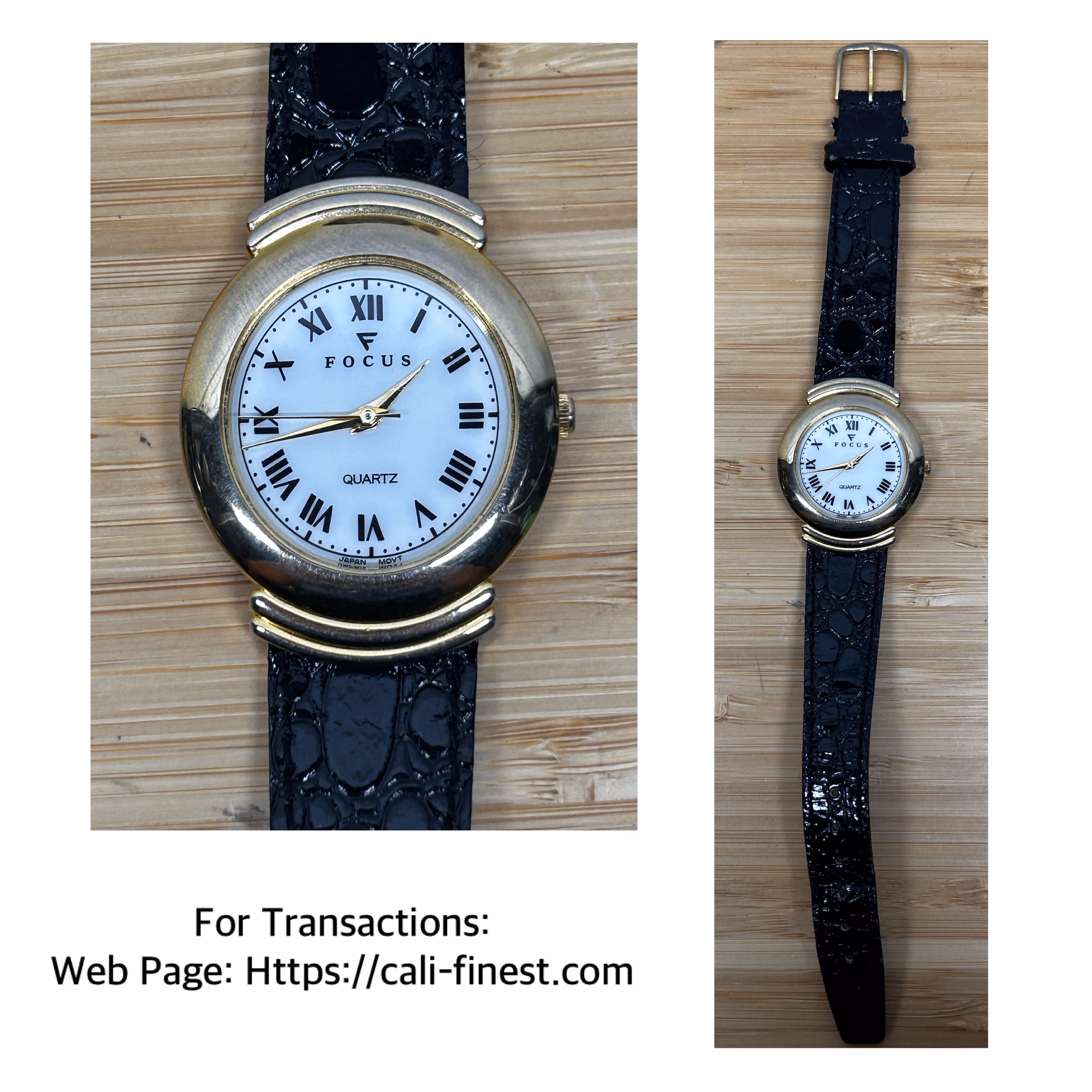 Vintage Focus Quartz Watch Women 18k Gold Plated MOP Dial Leather Analog   W#0015