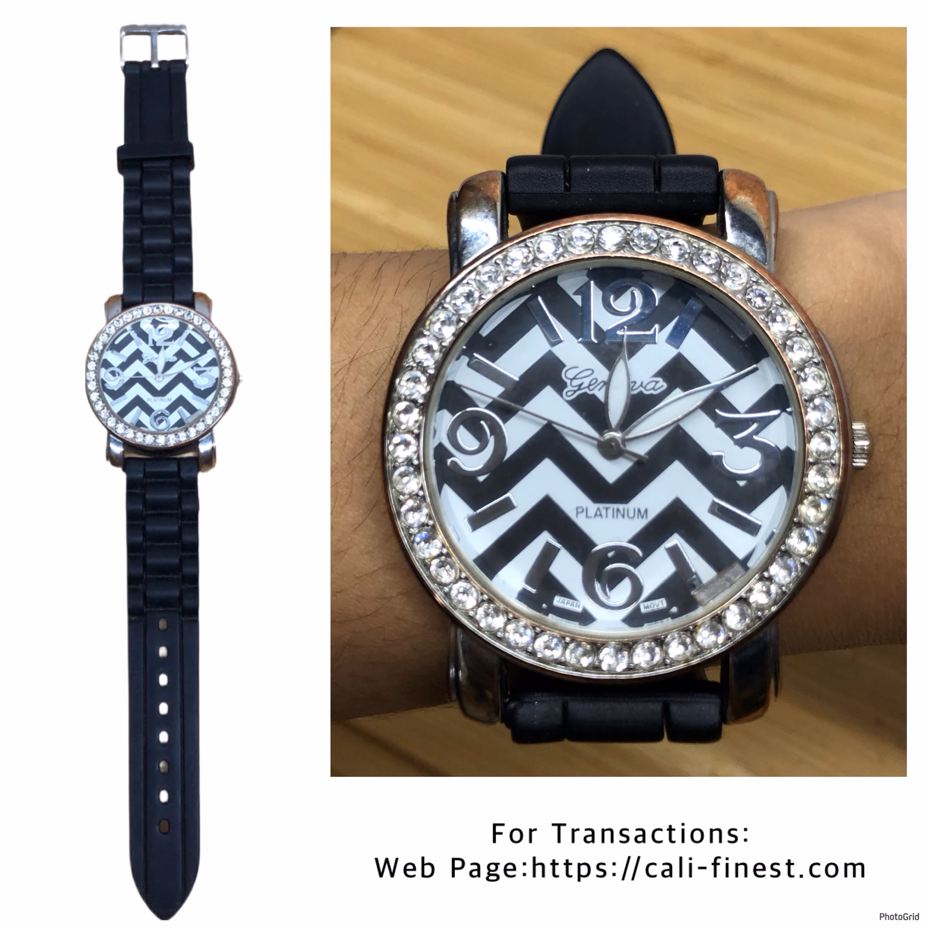 Geneva Black Chevron Watch with Crystal Bezel for Women