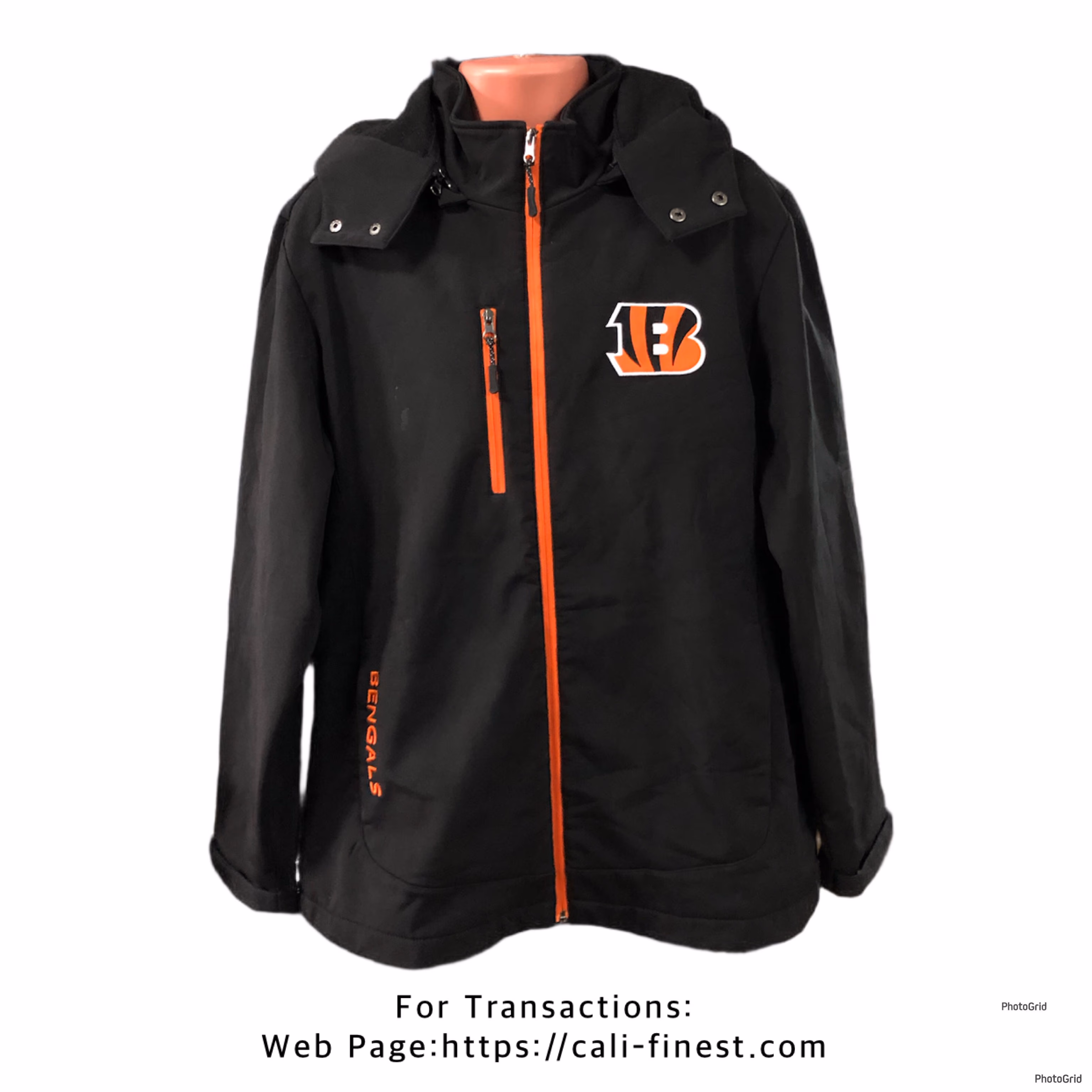 Mens Cincinnati Bengals Hooded Jacket Coat Water Resistant 