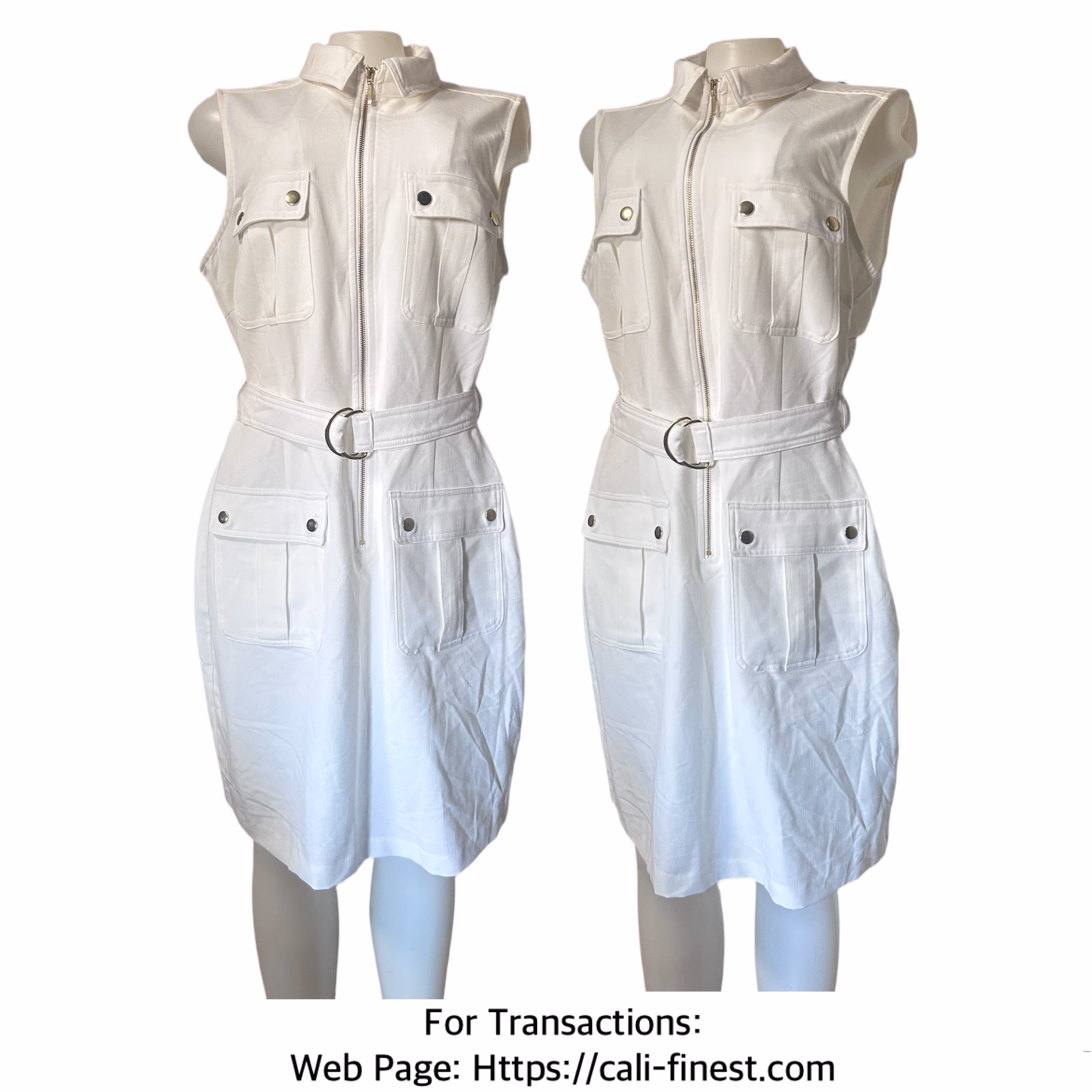 Brandnew Sharagano 4 Pockets Belted Mini Sleeveless Dress in white for Womens size 14