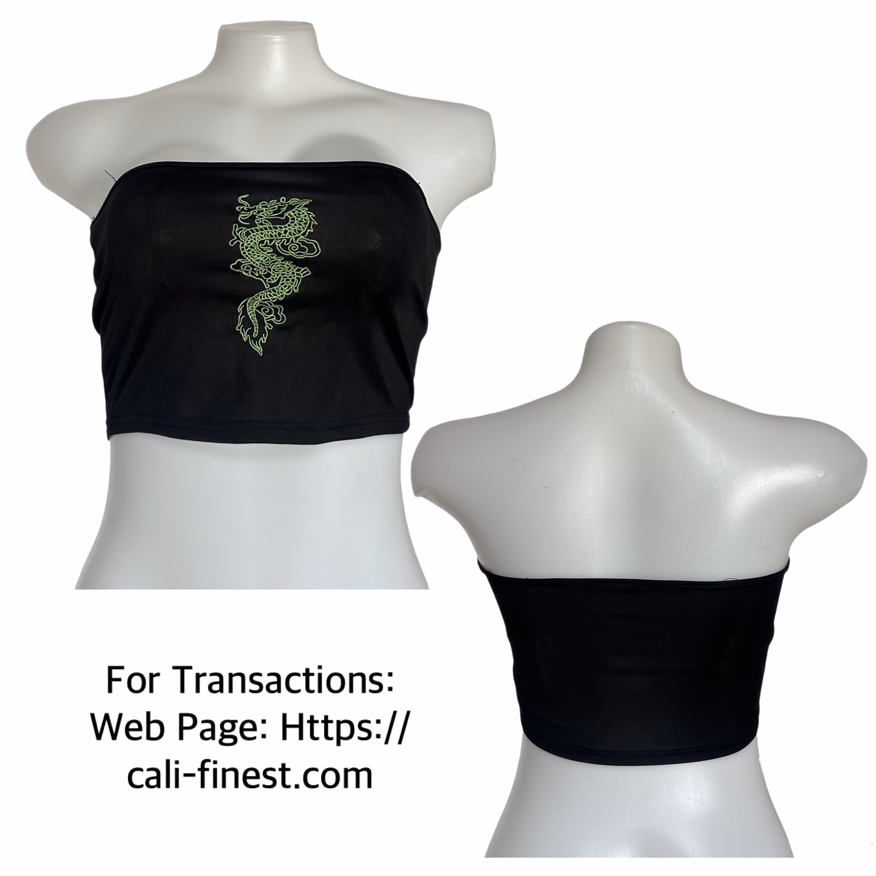 Black Tube Top with Dragon Design for Womens
