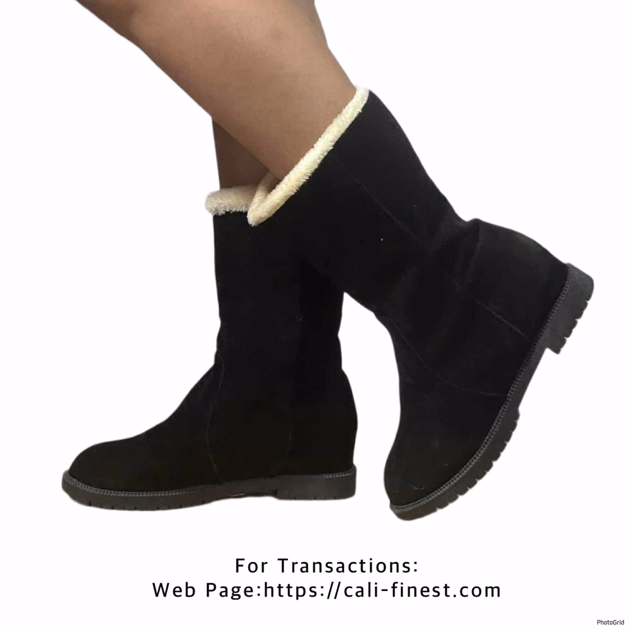 Velvet Round Toe Mild-Calf Black Boots