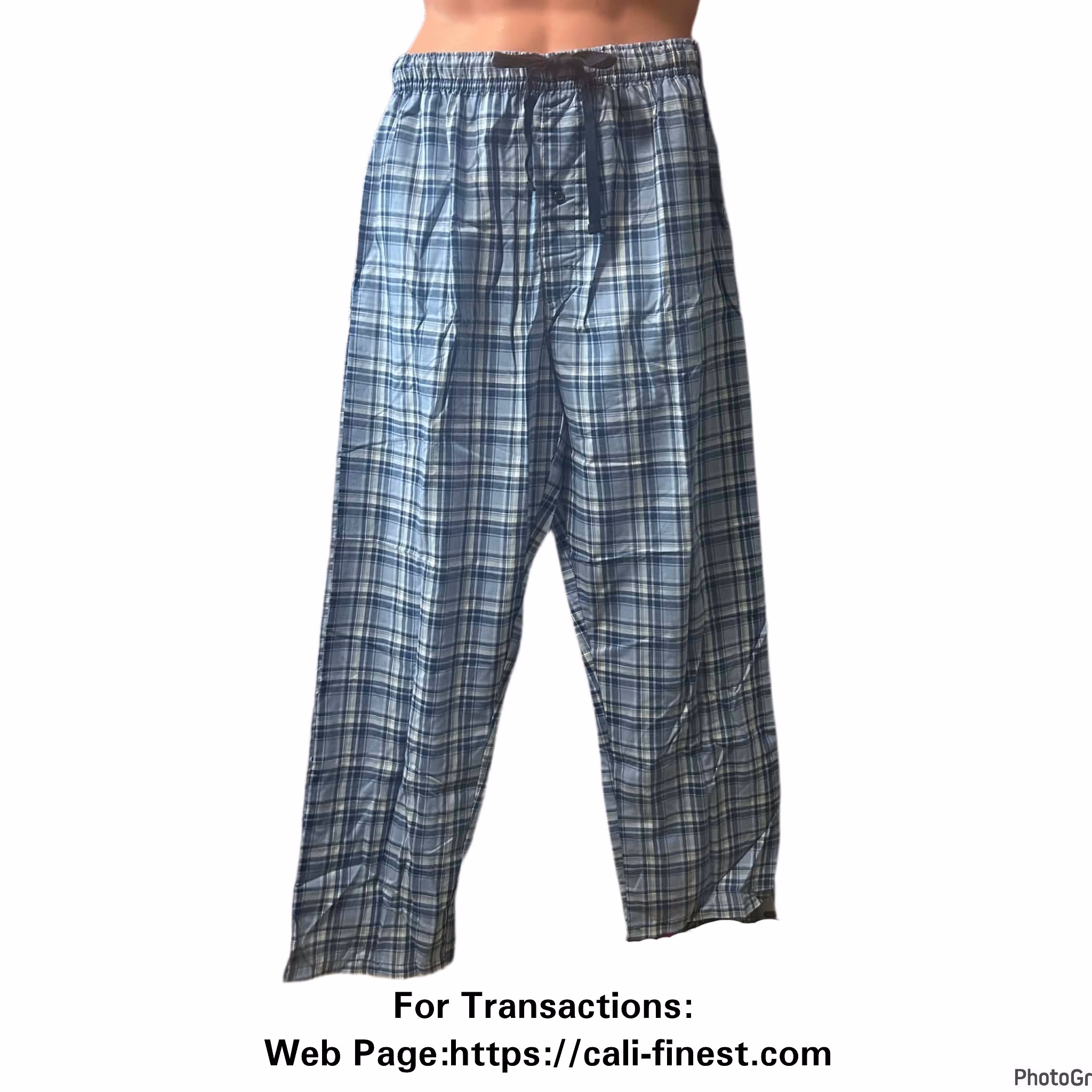 Hanes Men's Pajama Pants Sleepwear Blue Plaid Cotton Blend Size Medium 