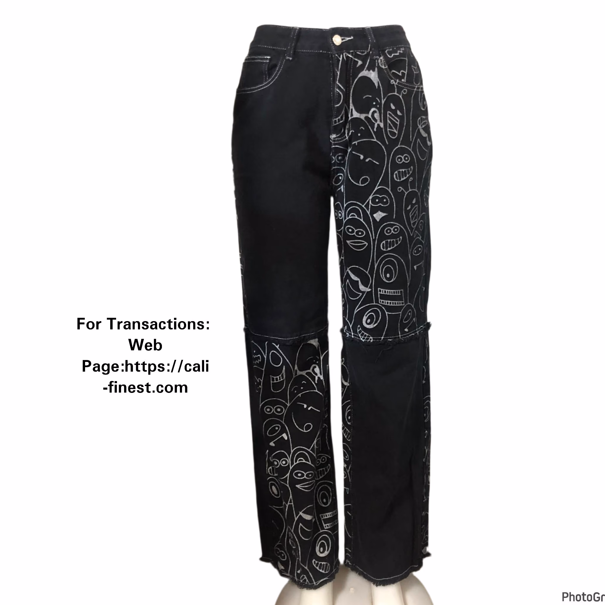 SHEIN EZ wear Cartoon Pattern Raw Hem Patched Jeans Sz Medium 