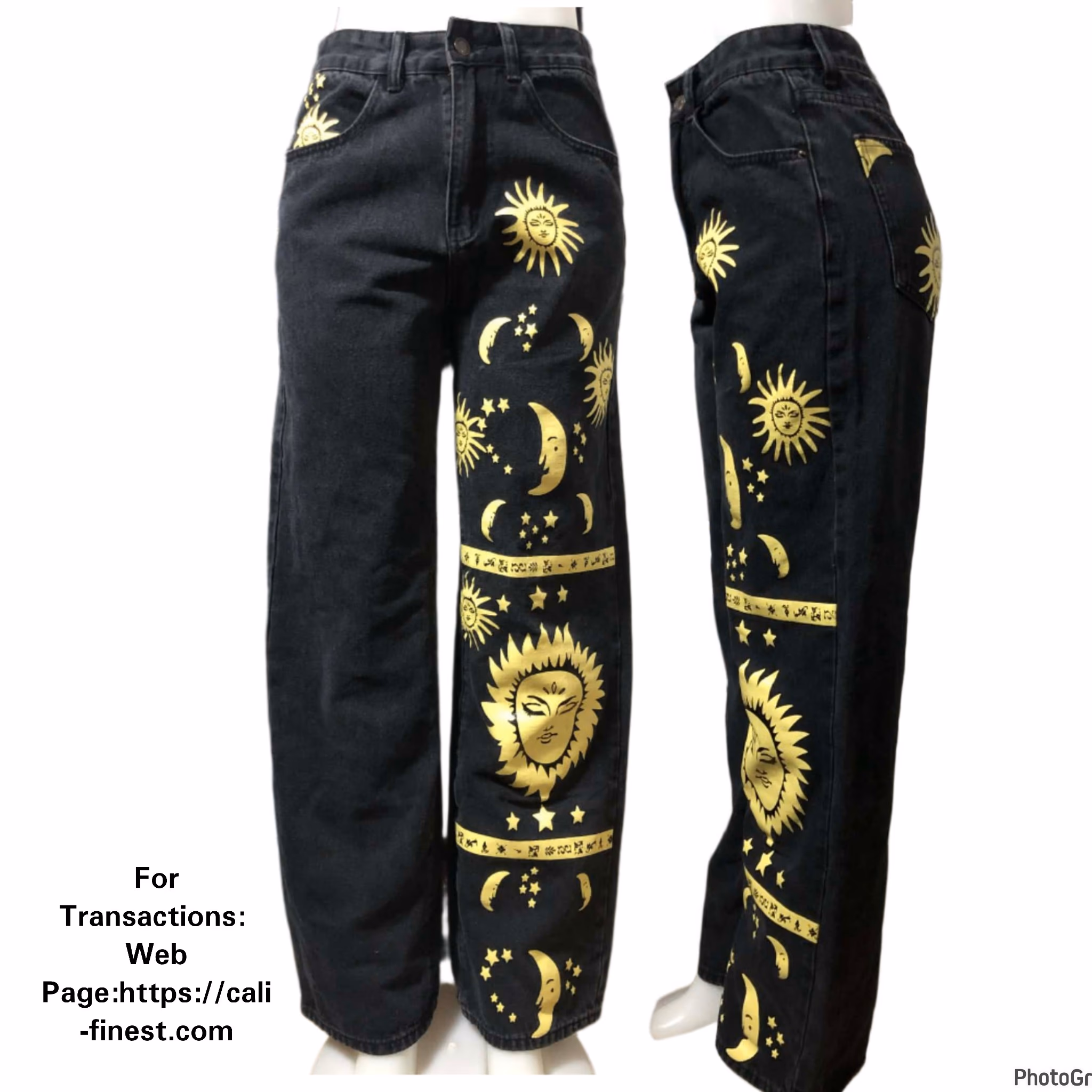 Shein Black Jeans with Sun and Moon Design For women