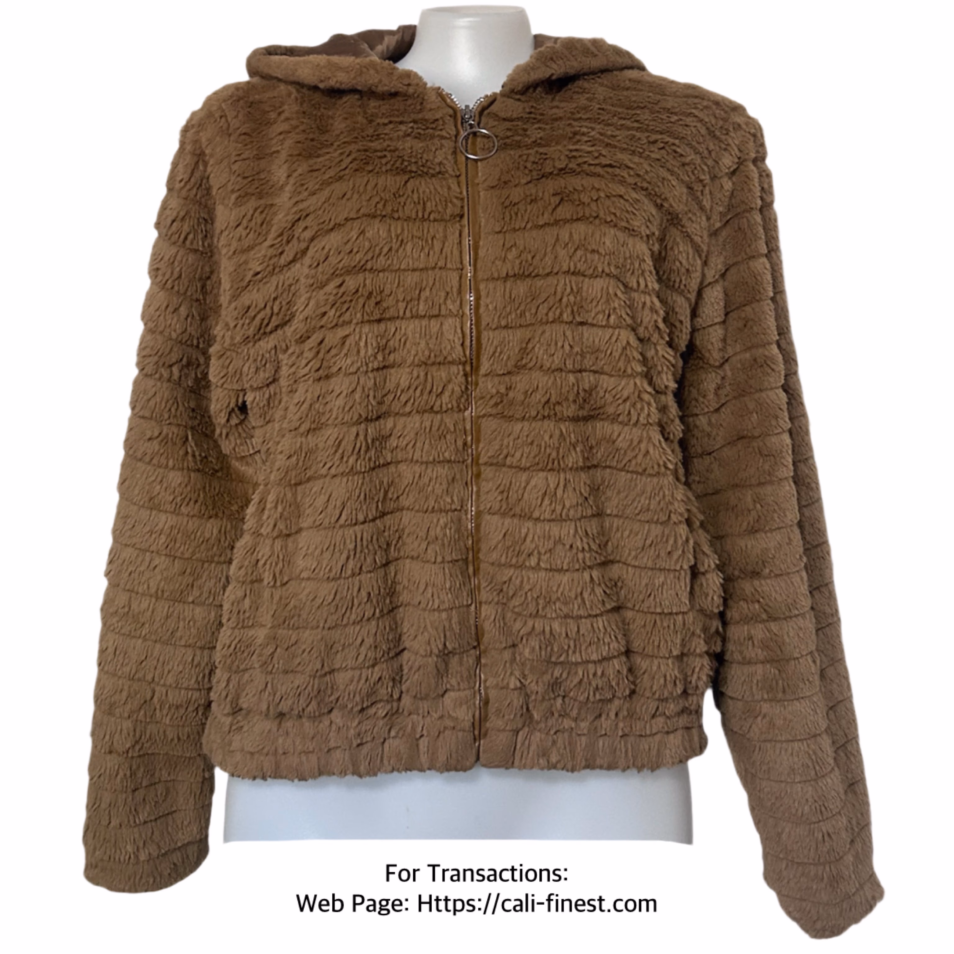 Love J Brown Faux Fur Hooded Jacket size Medium