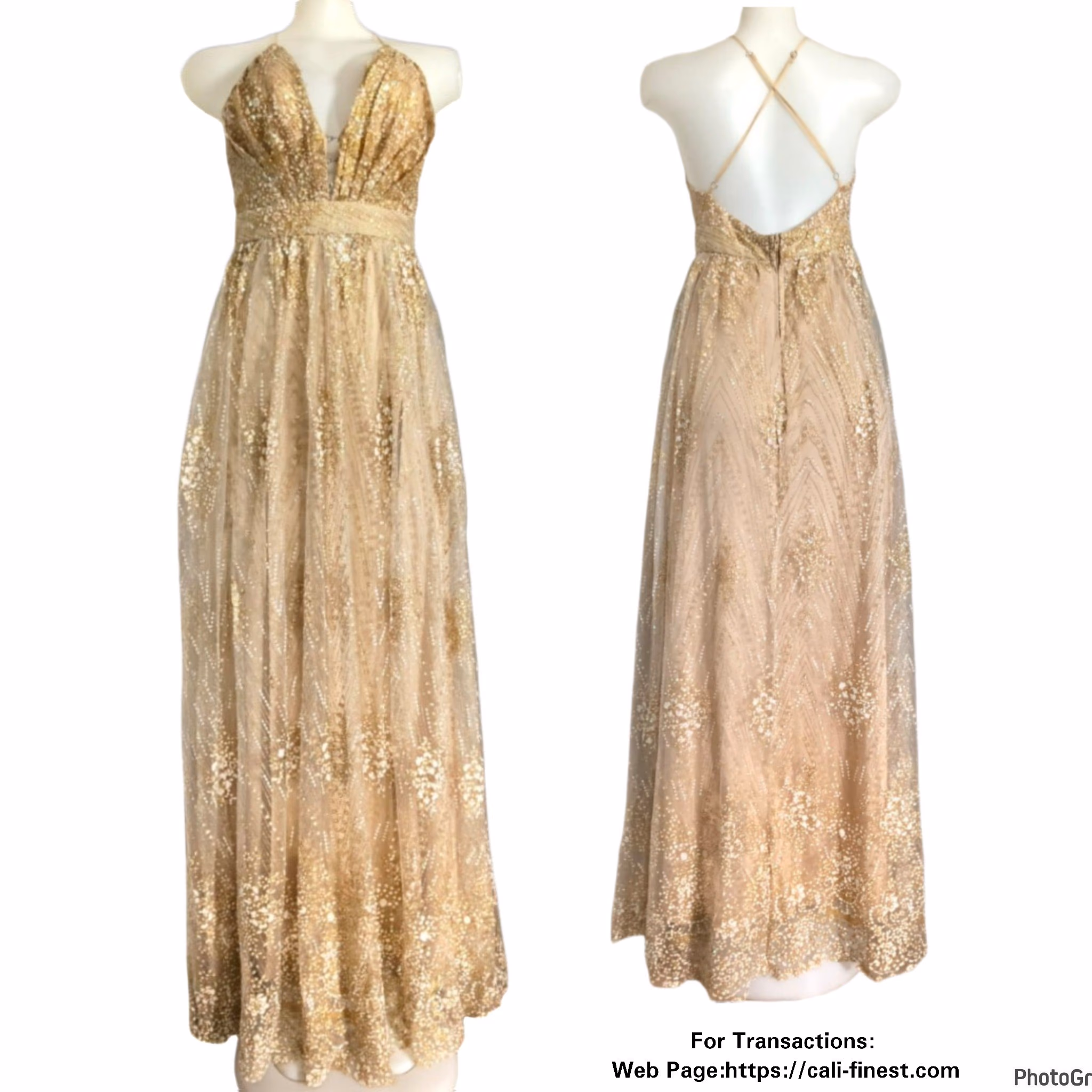 Windsor Gold Halter Maxi Dress