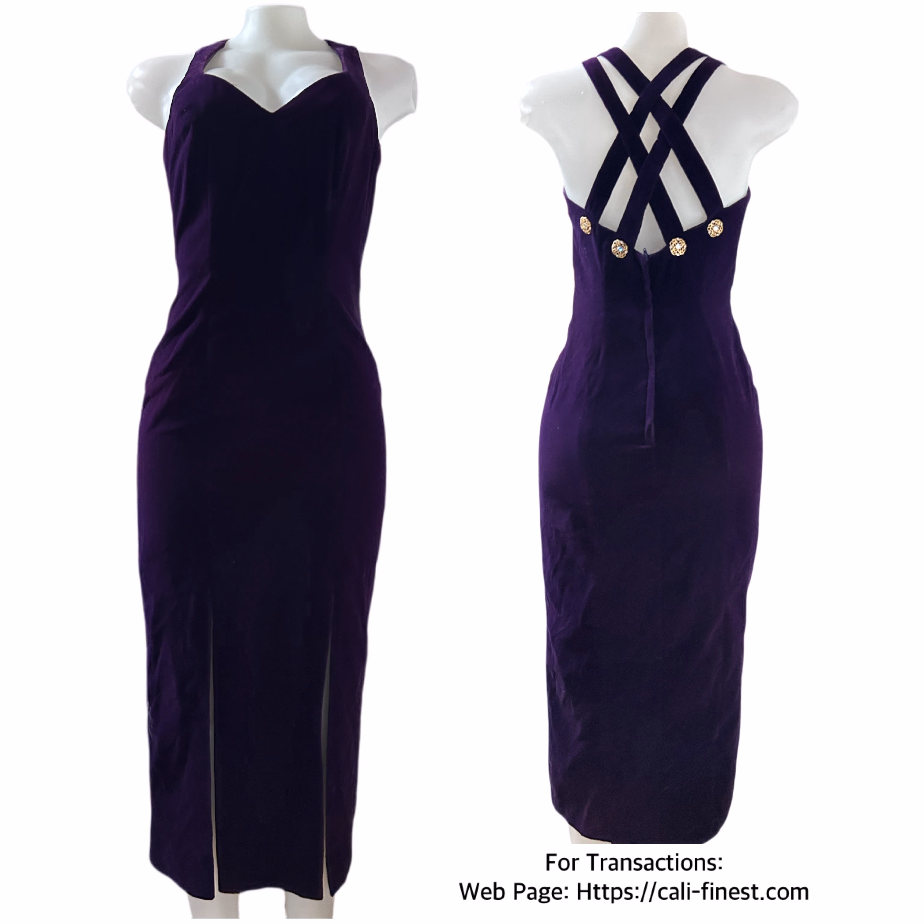 Purple Velvet Halter Slit maxi  Dress  D#0040 