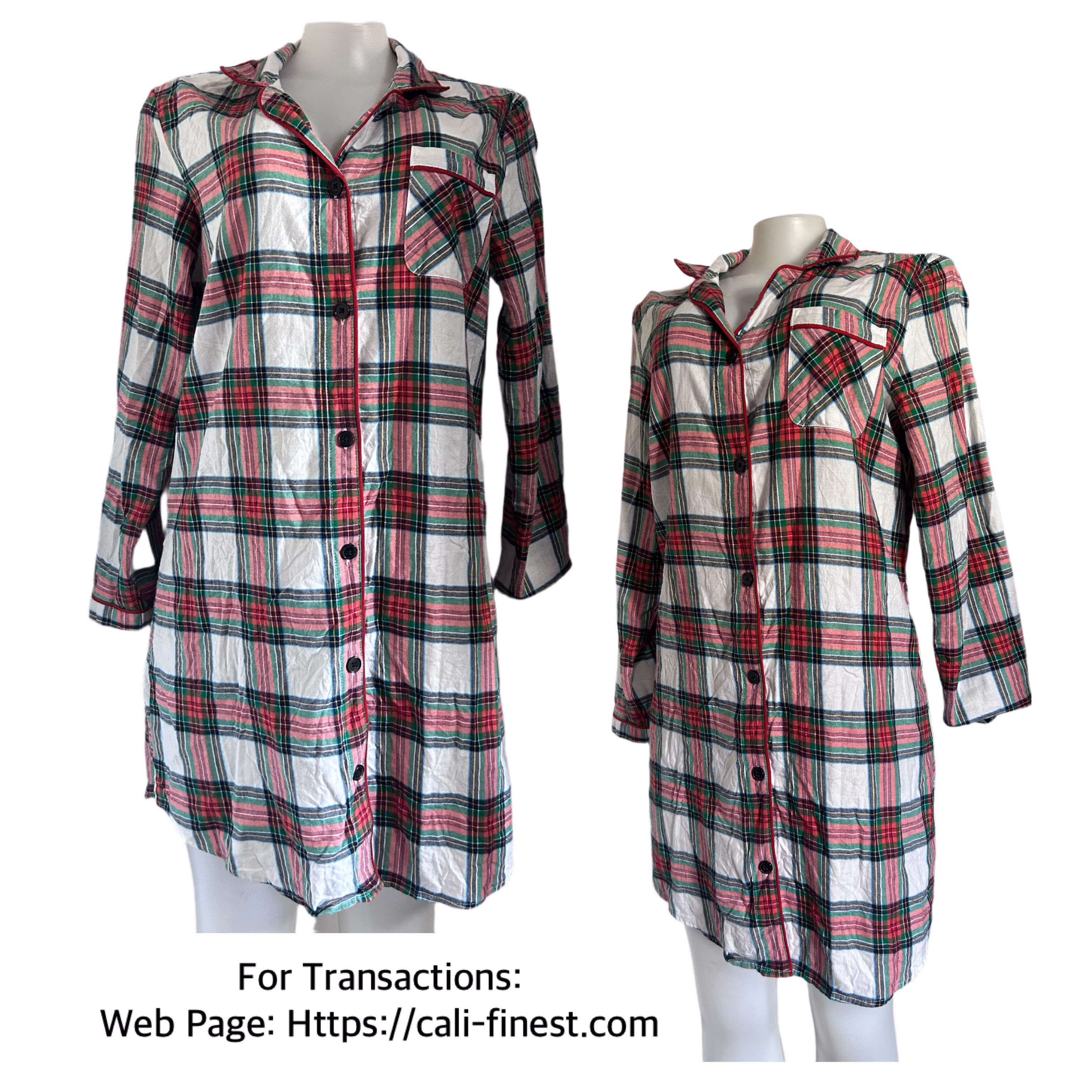 Wondershop Pajamas Women long Sleeve button down Sleepwear Dress Plaid Medium 