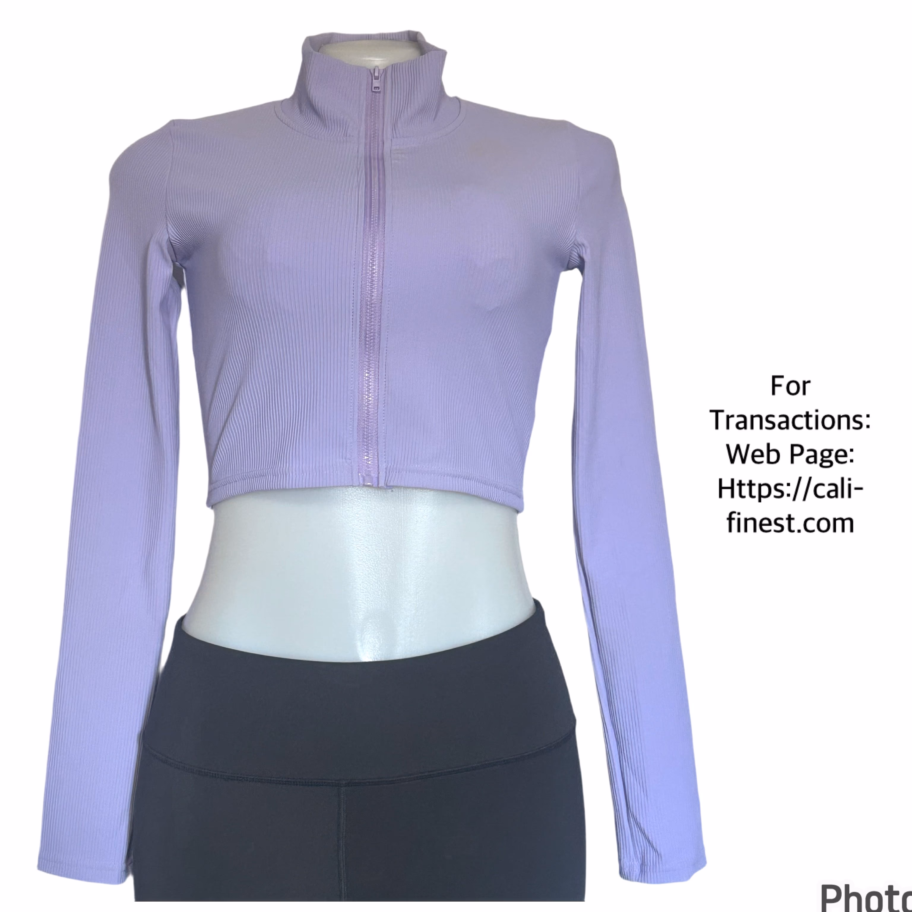 Ribbed Crop Top Lavender Long Sleeve Size M
