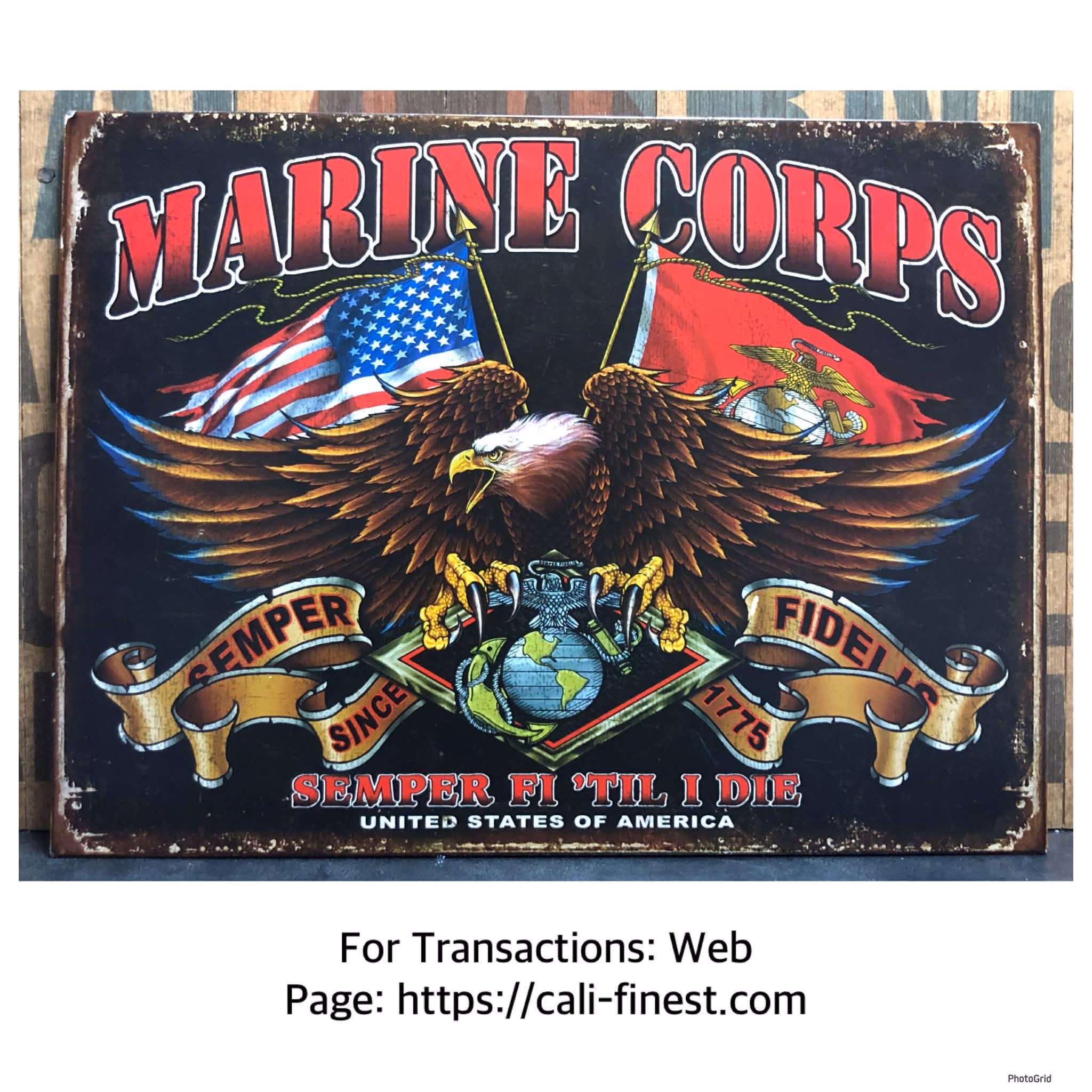 U.S. Marine Corps Metal Sign Wall Decor Semper Fi Gun Badge Honor Army Navy USA