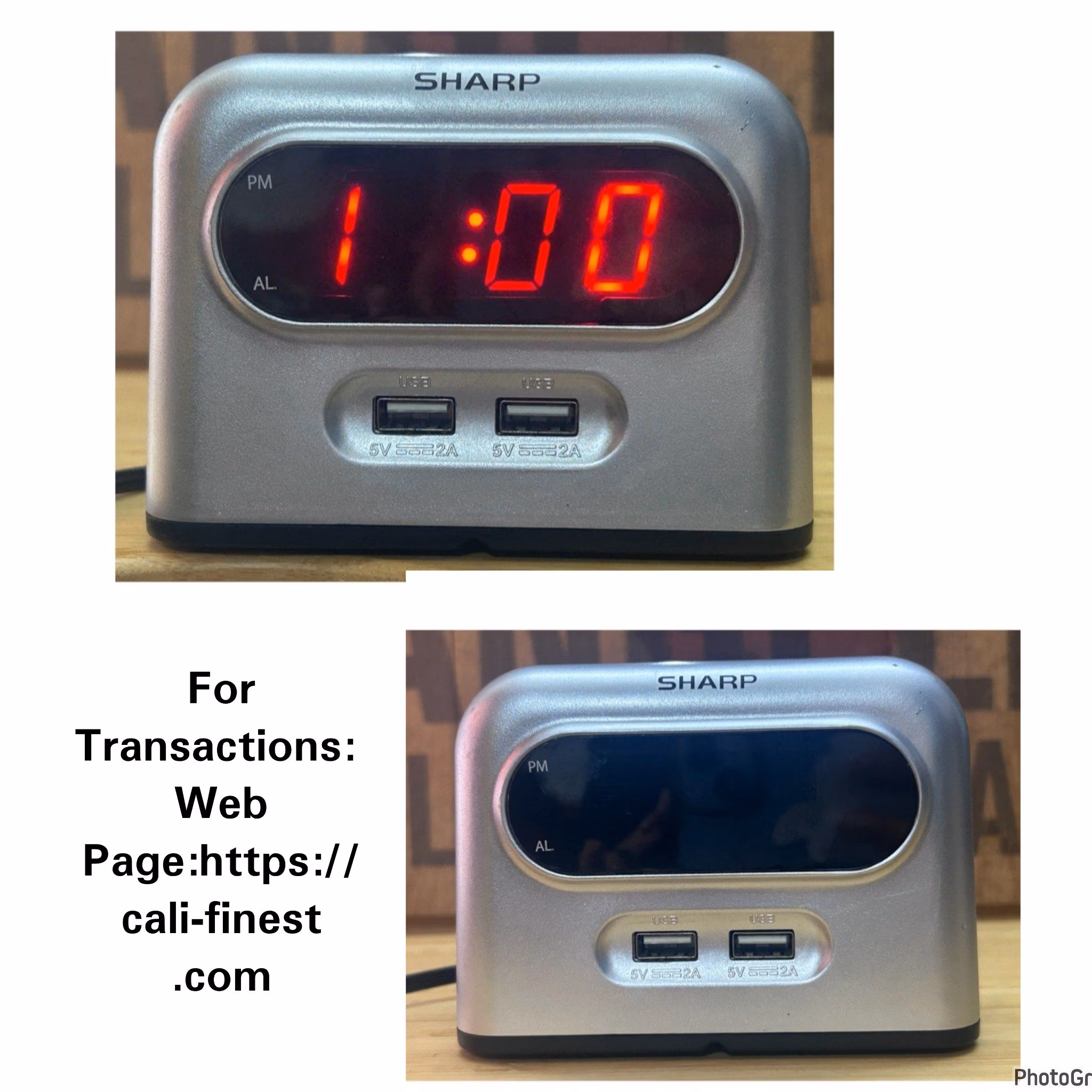 Sharp Bedside Alarm Clock with 2 Rapid Charge USB Phone Charging Ports  EL#612 