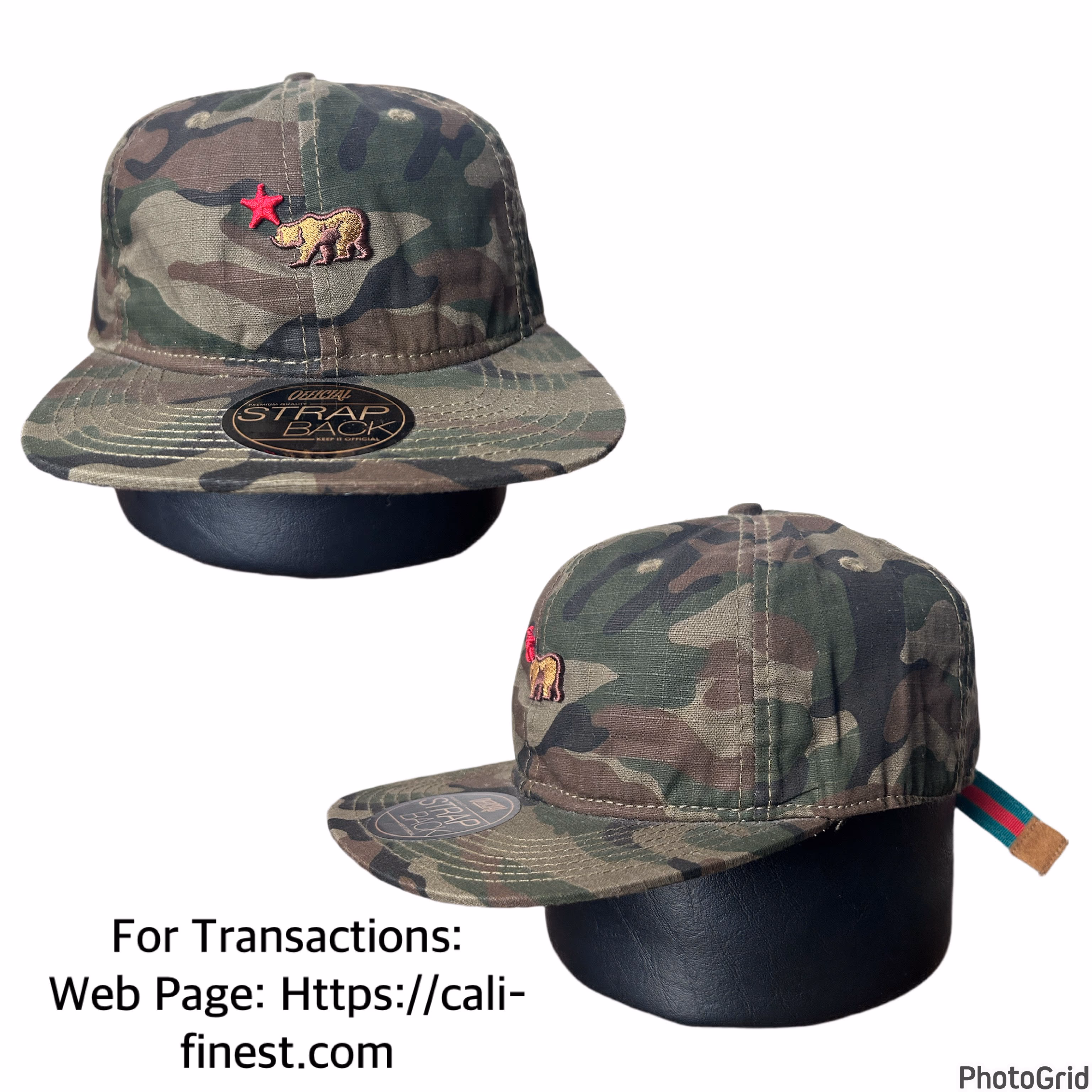 California Republic Brown bear camouflage adjustable strapback hat