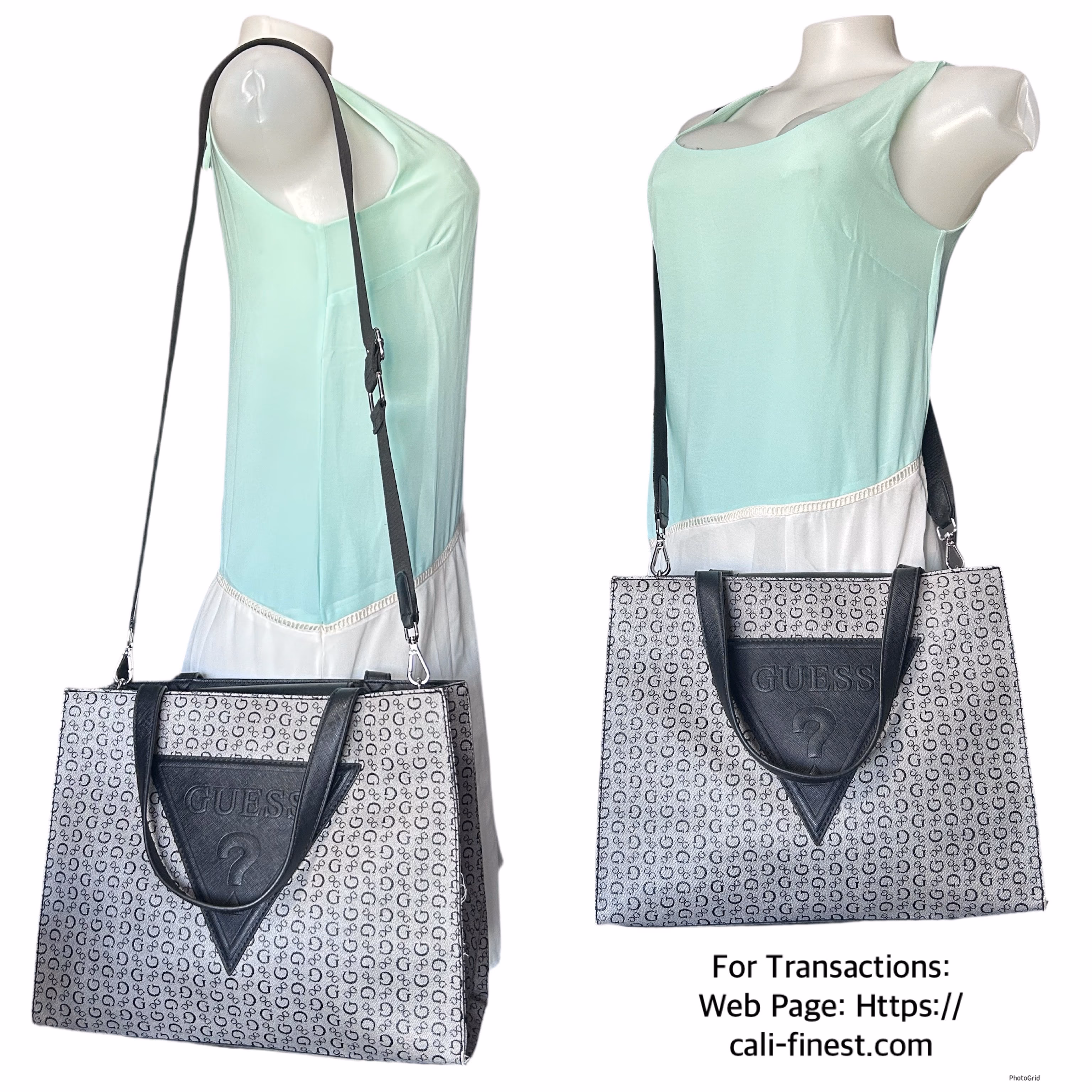 Guess Black and Gray Tote Bag with Shoulder Strap