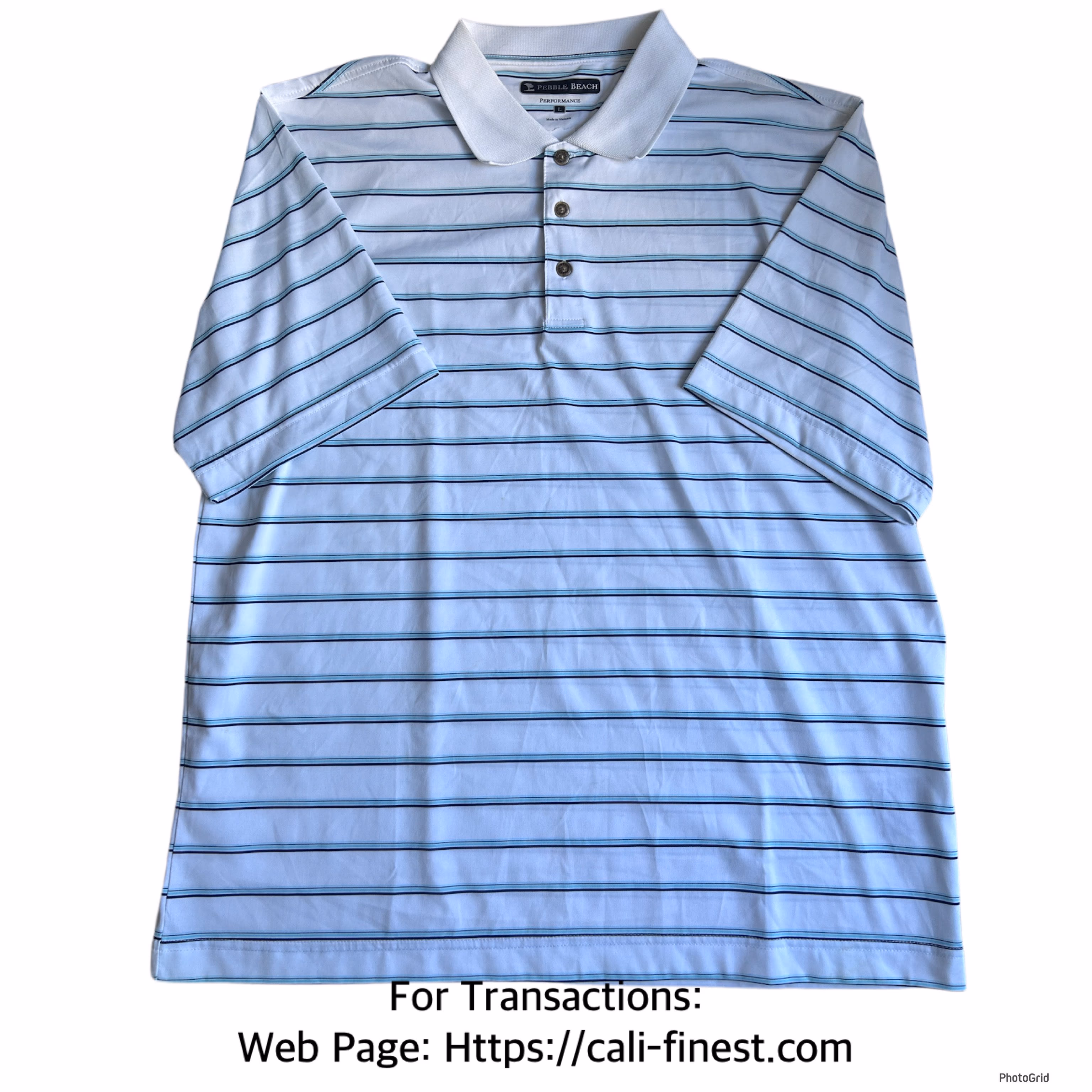 Pebble Beach Mens Polo Shirt Striped Large   T#00175
