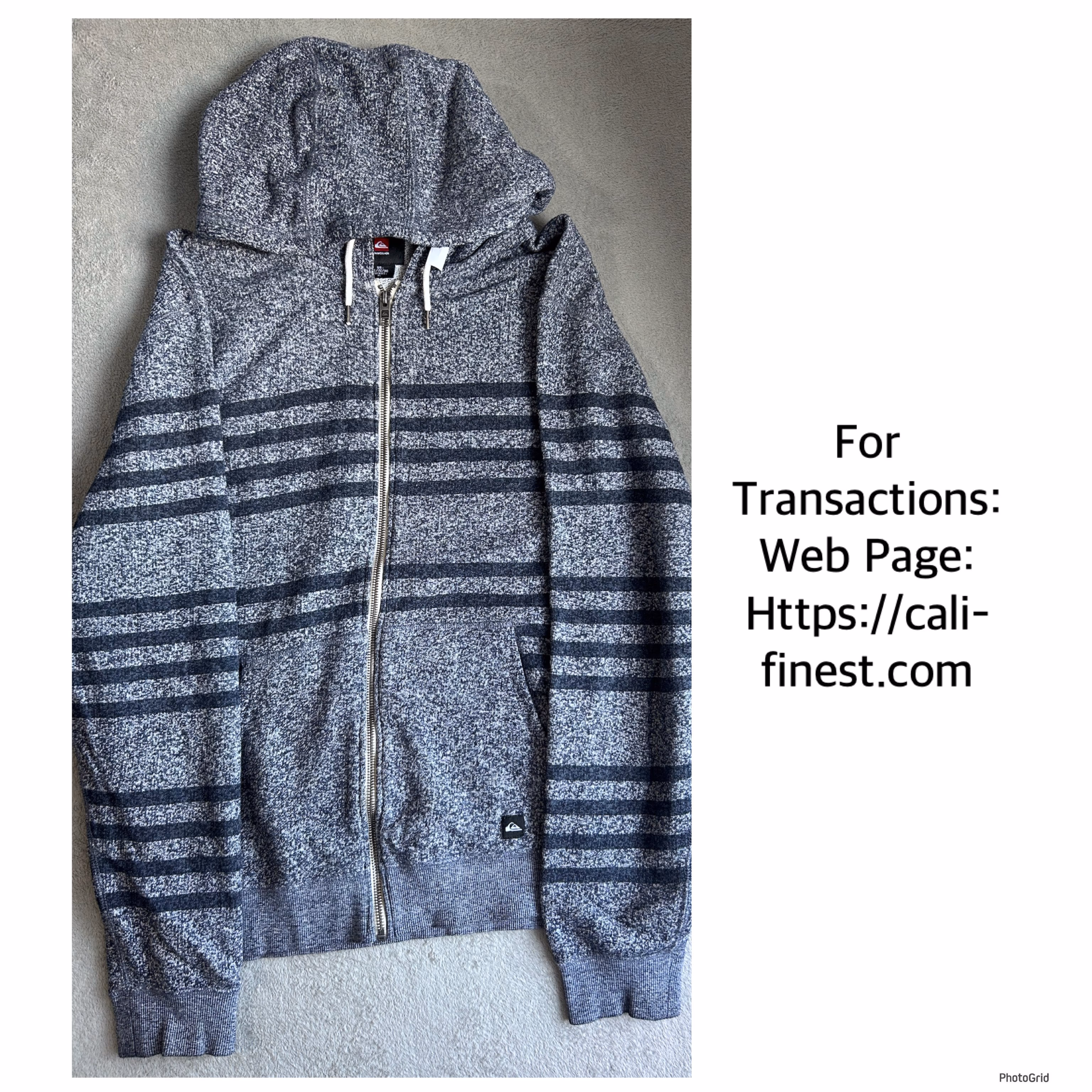 QUICKSILVER Mens  full zip hoodie fleece sweater stripe blue Jacket XL   J#00109