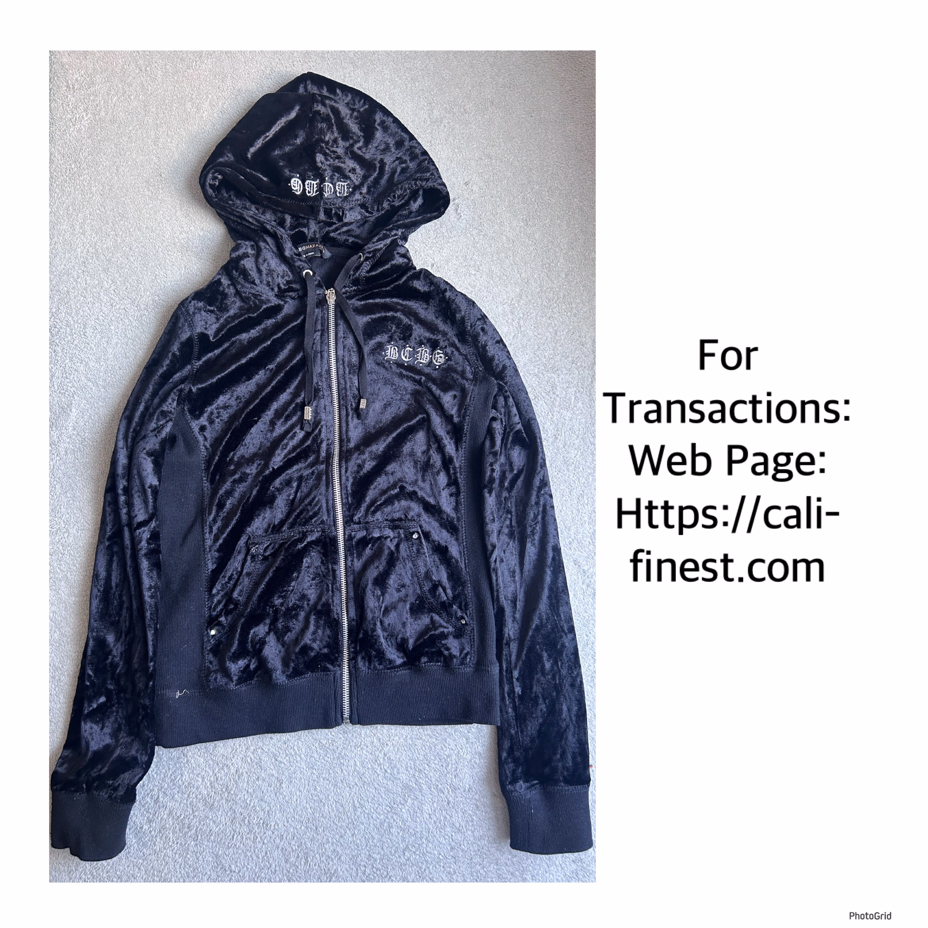 BCBGMaxAzria VTG Y2K NWT black rhinestones embellished Velour Hoodie Jacket   J#00103