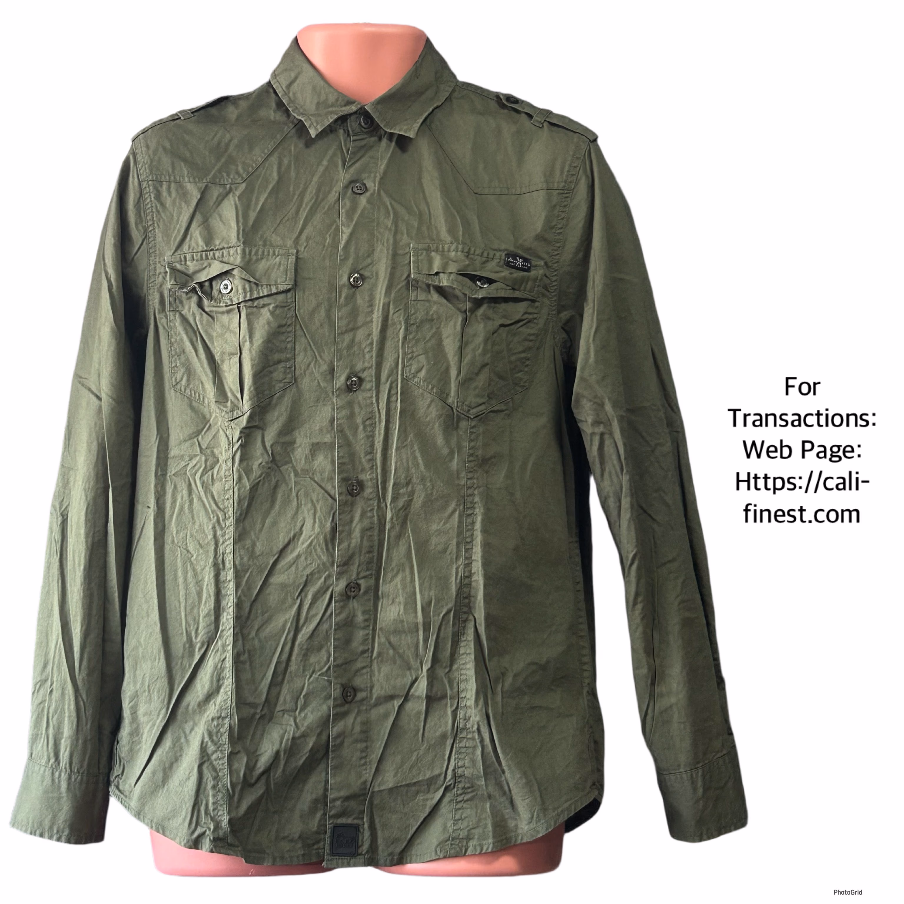 Marc Ecko Button Up Green Polo Long Sleeve Small 