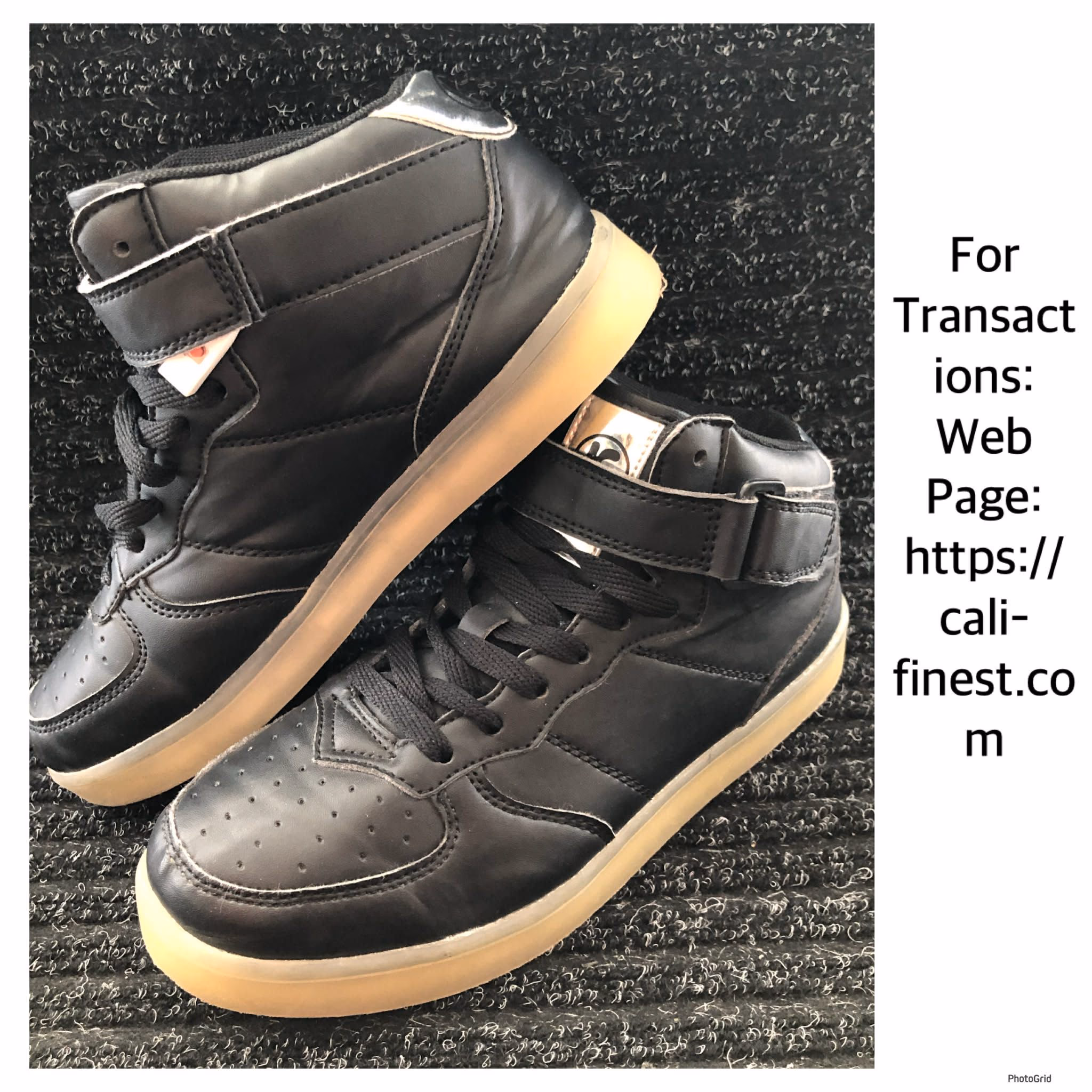 Black Leather Lace- Up Sneakers Shoes   S#00322 
