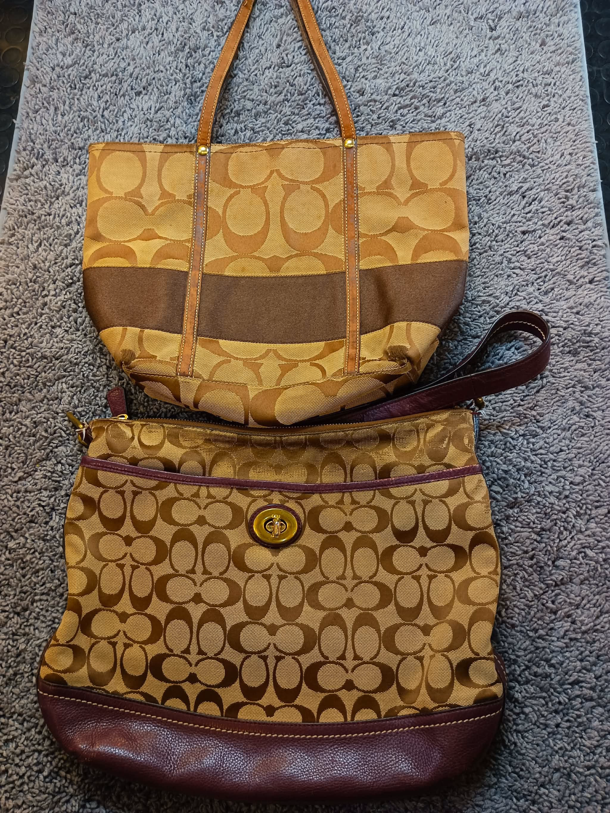 Lot of 2 Authentic COACH Bags: Signature Ashley Carryall & Signature Stripe Duffle