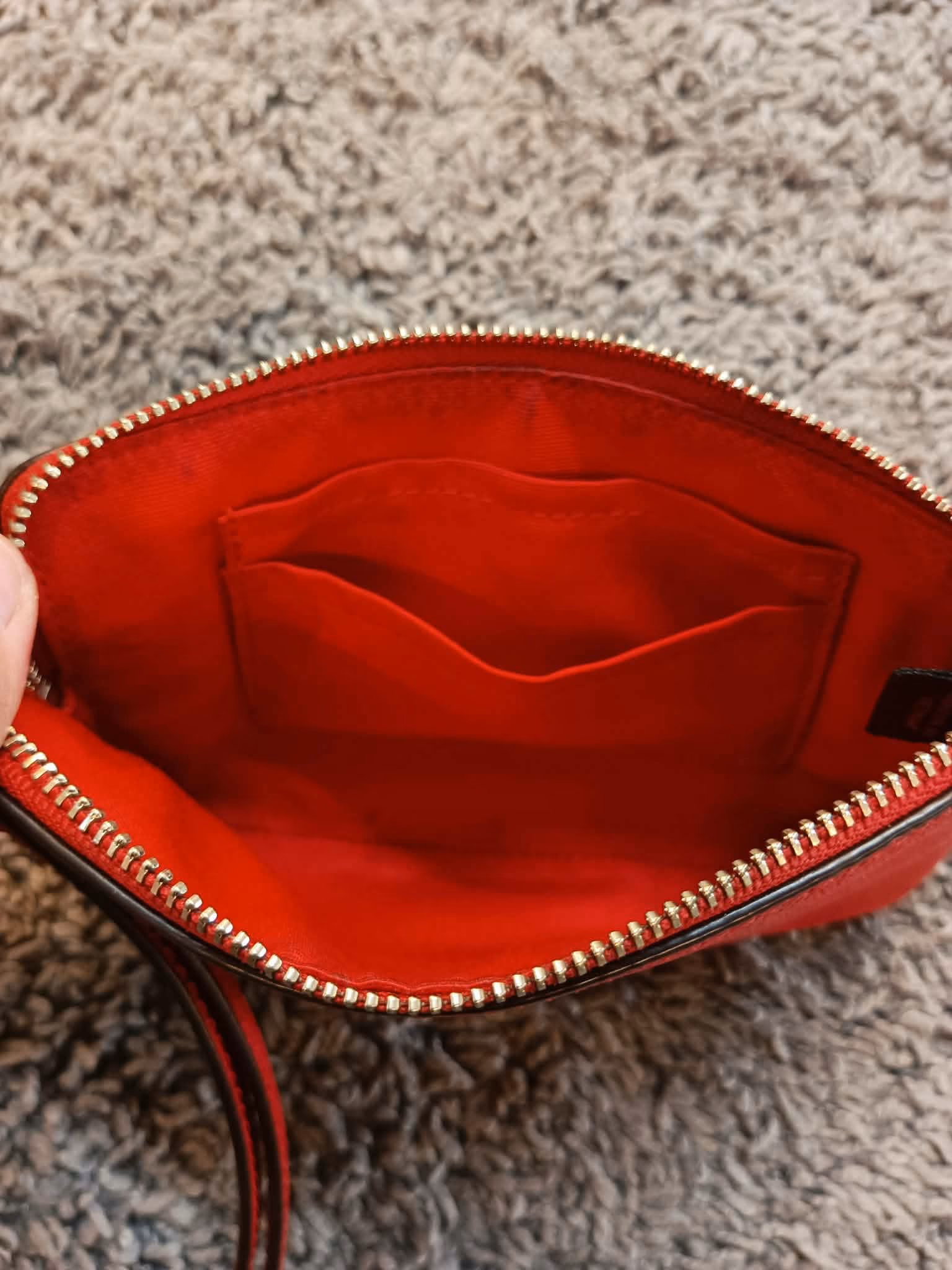 COACH Corner Zip Wristlet in Refined Pebble Leather True Red / Silver – F58032