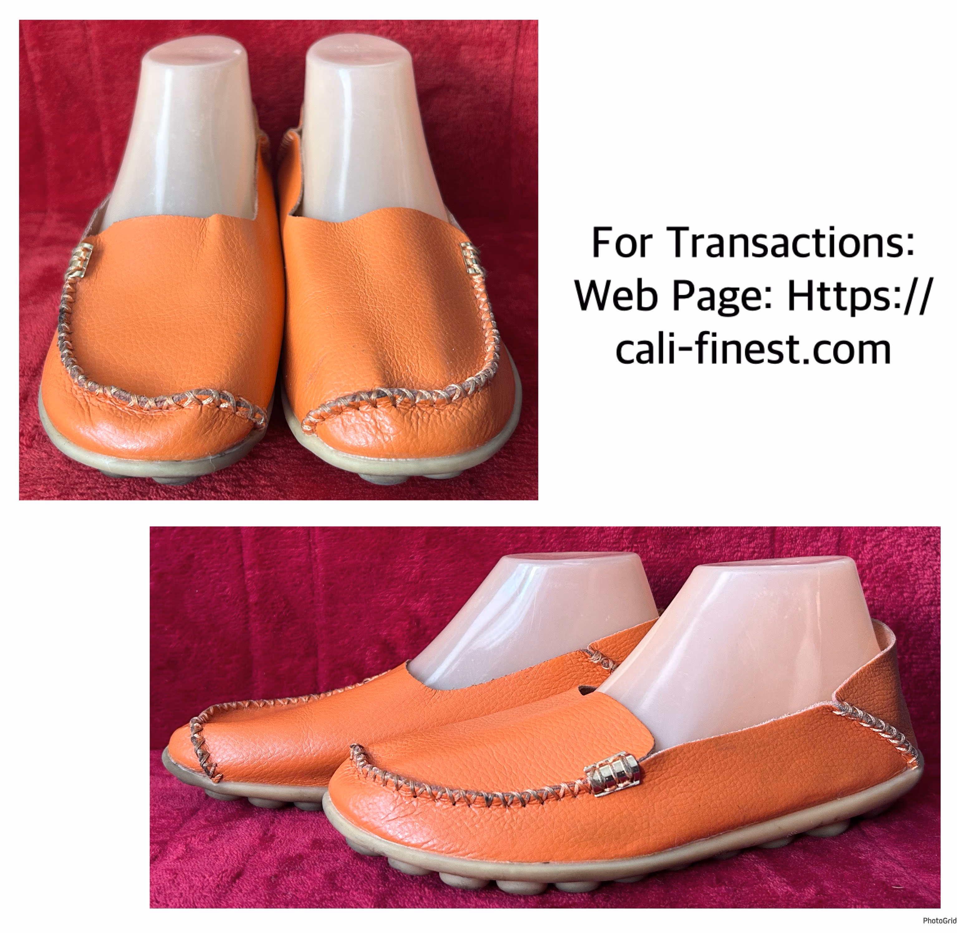 Orange Handmade Leather Moccasin flat Shoes