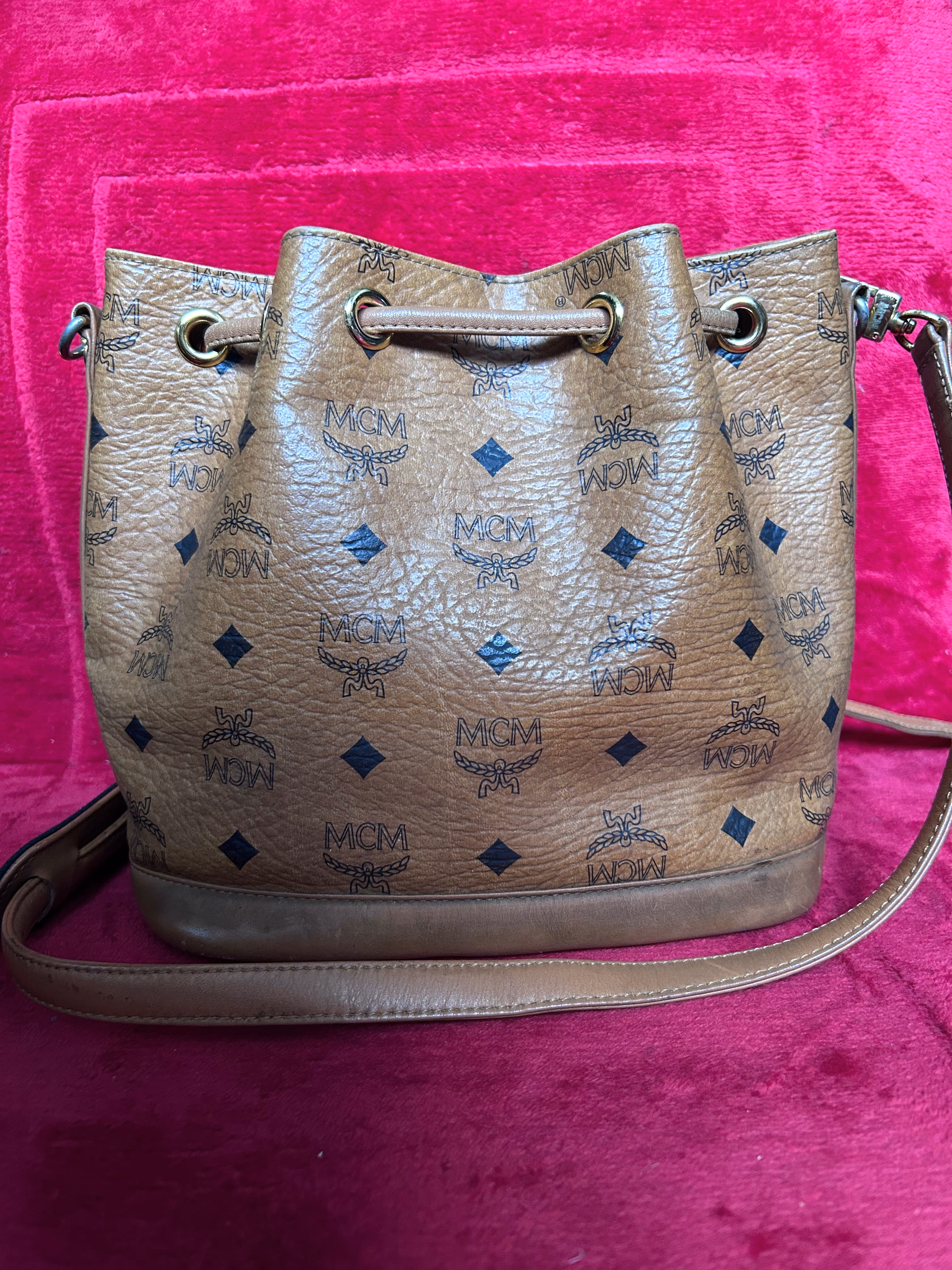 MCM Visetos Drawstring Bucket Bag