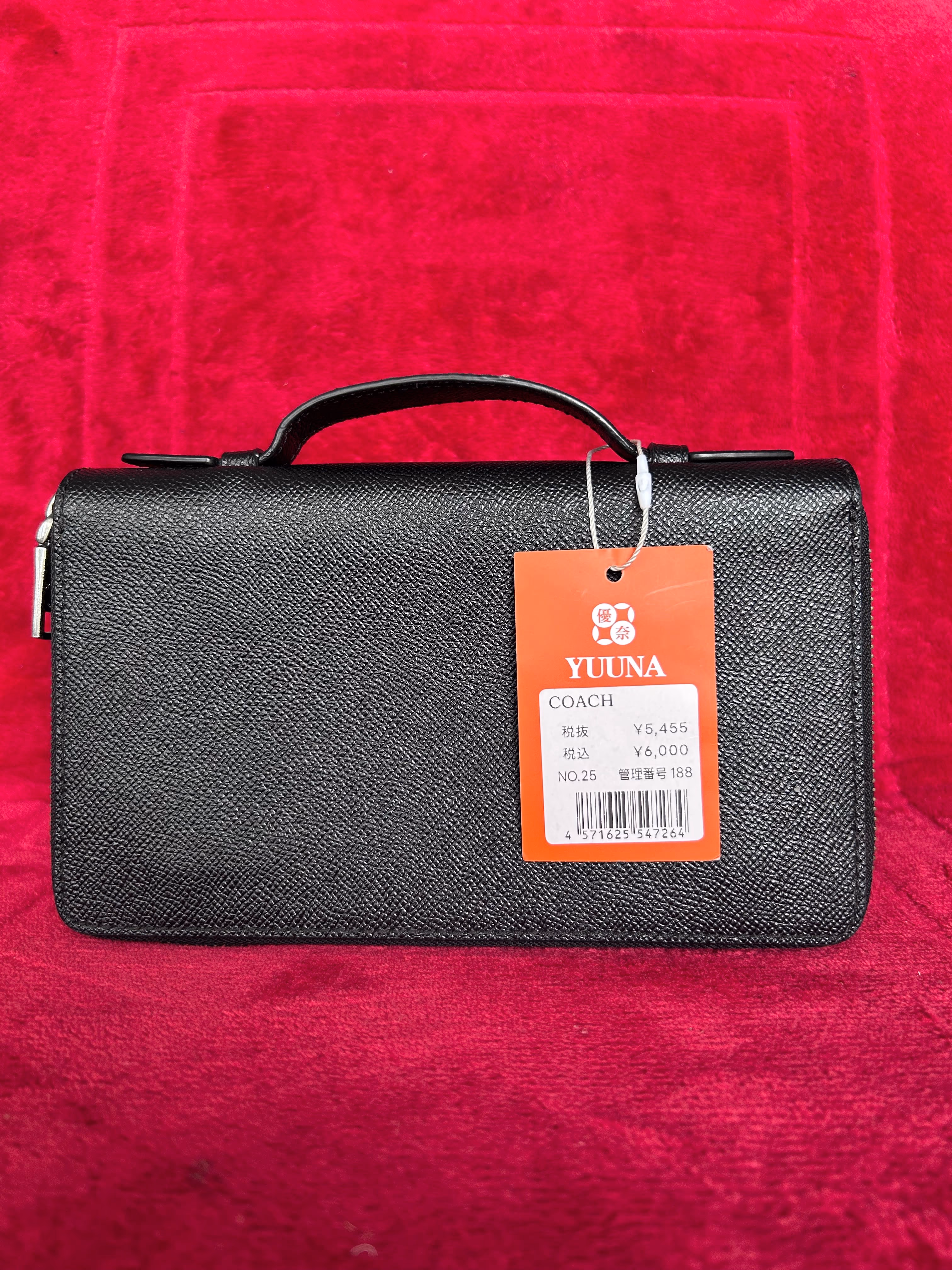 Black Crossgrain Leather Top-Handle Long Wallet / Zippered Clutch