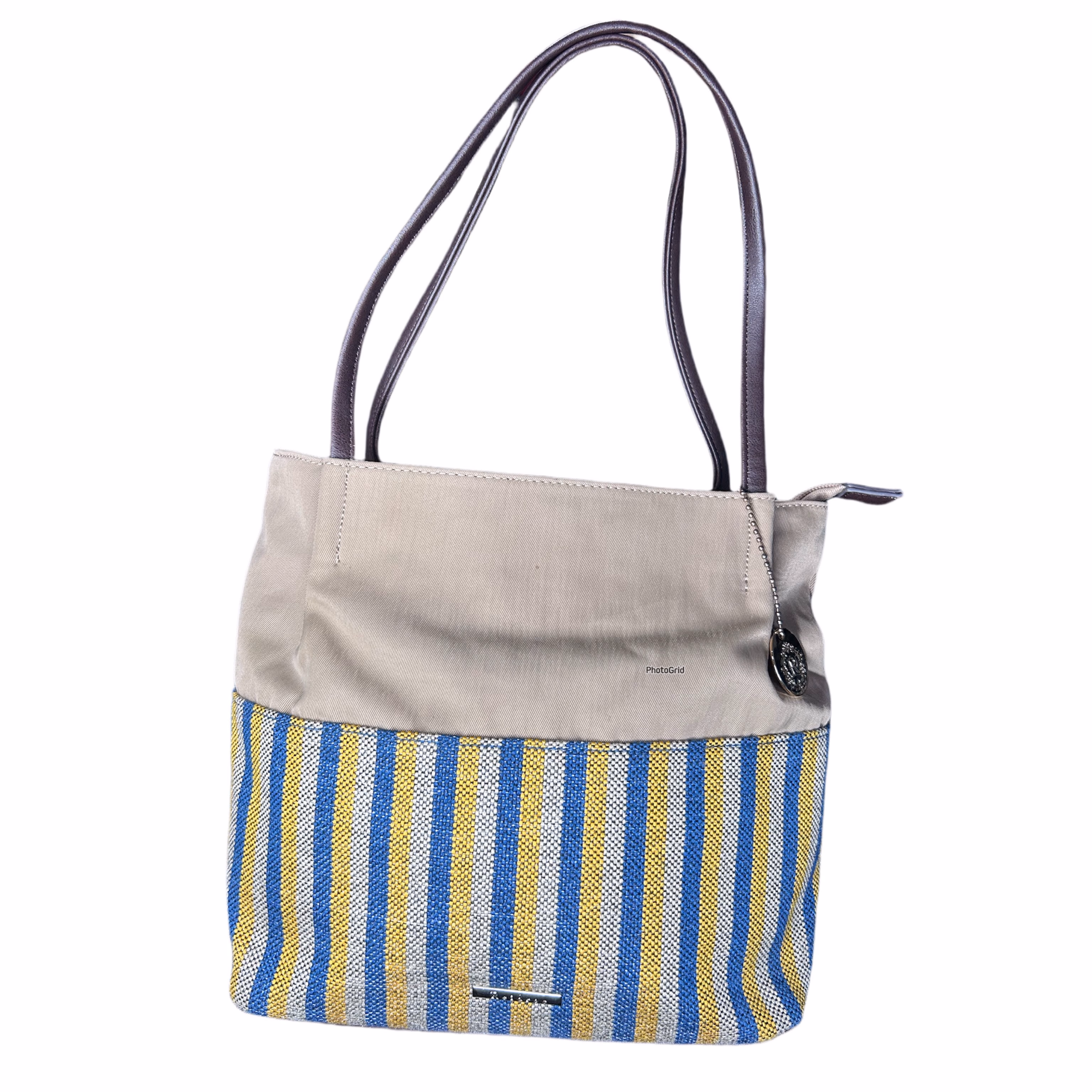 Reidroc Japan Tote Bag Two-Tone Nylon & Blue Yellow Stripe Woven Canvas Charm