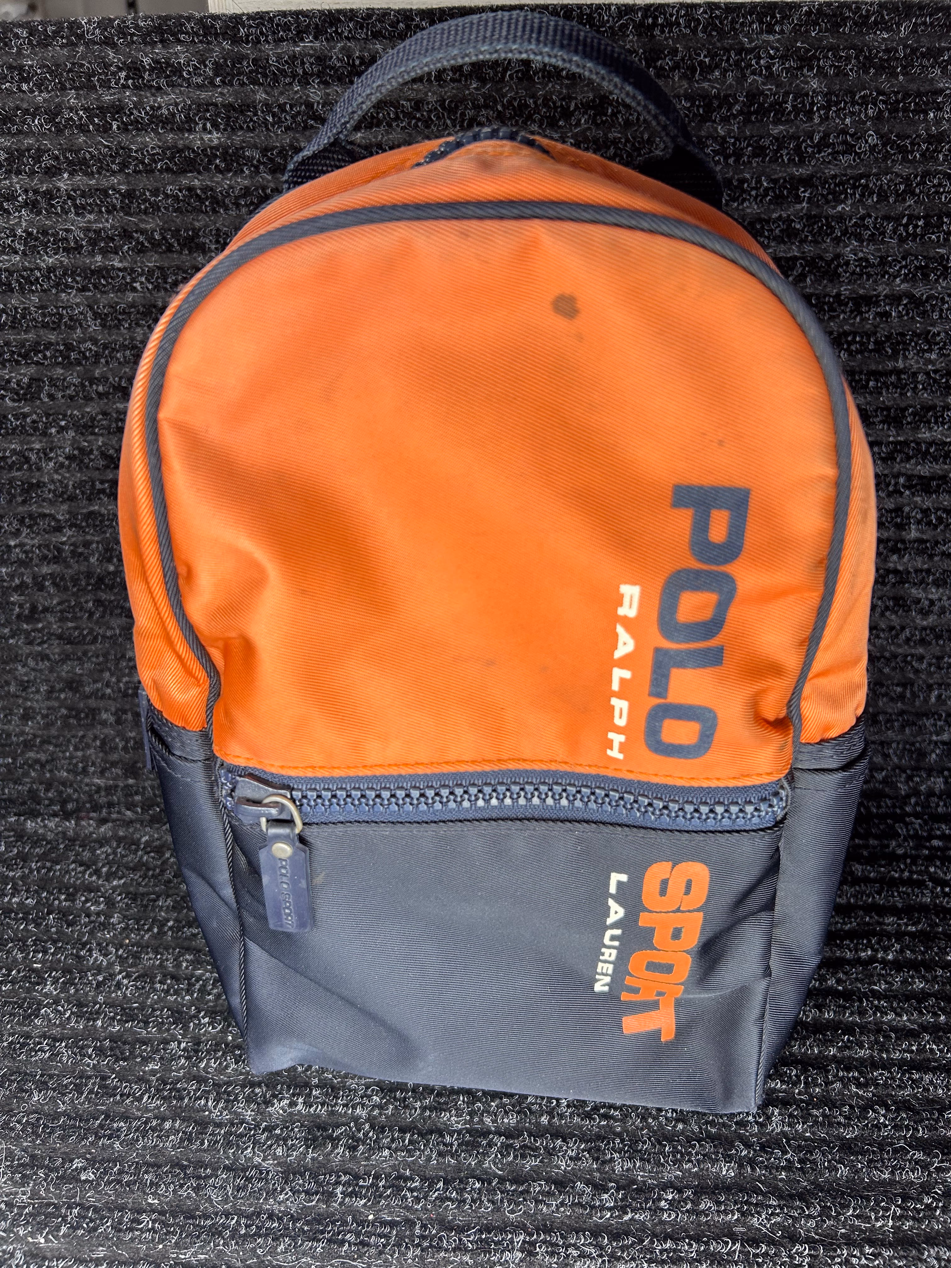 Vintage 90s Polo Sport Ralph Lauren Mini Backpack Orange Navy Spellout Bag