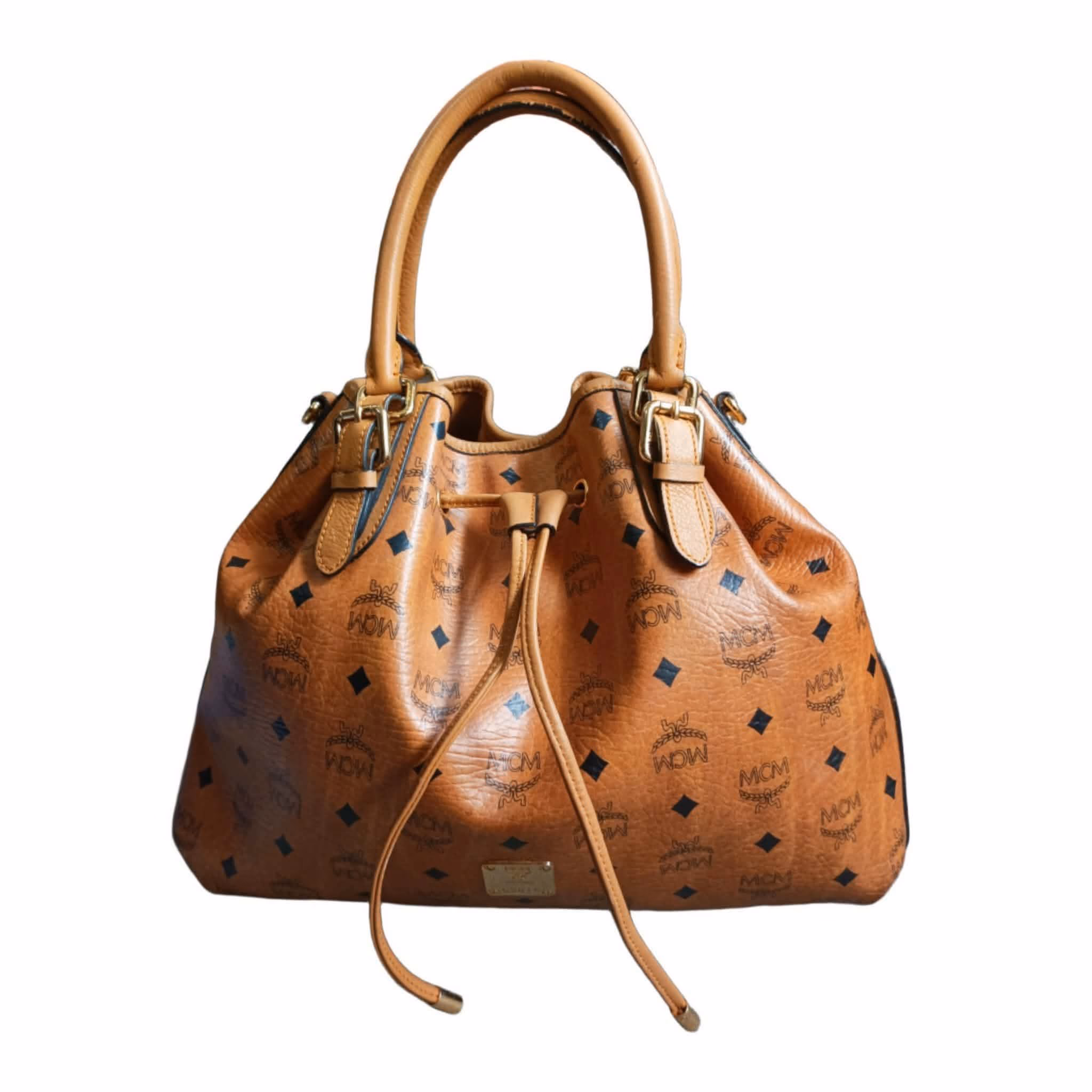 MCM Cognac Visetos Drawstring Shoulder Bag / Tote.