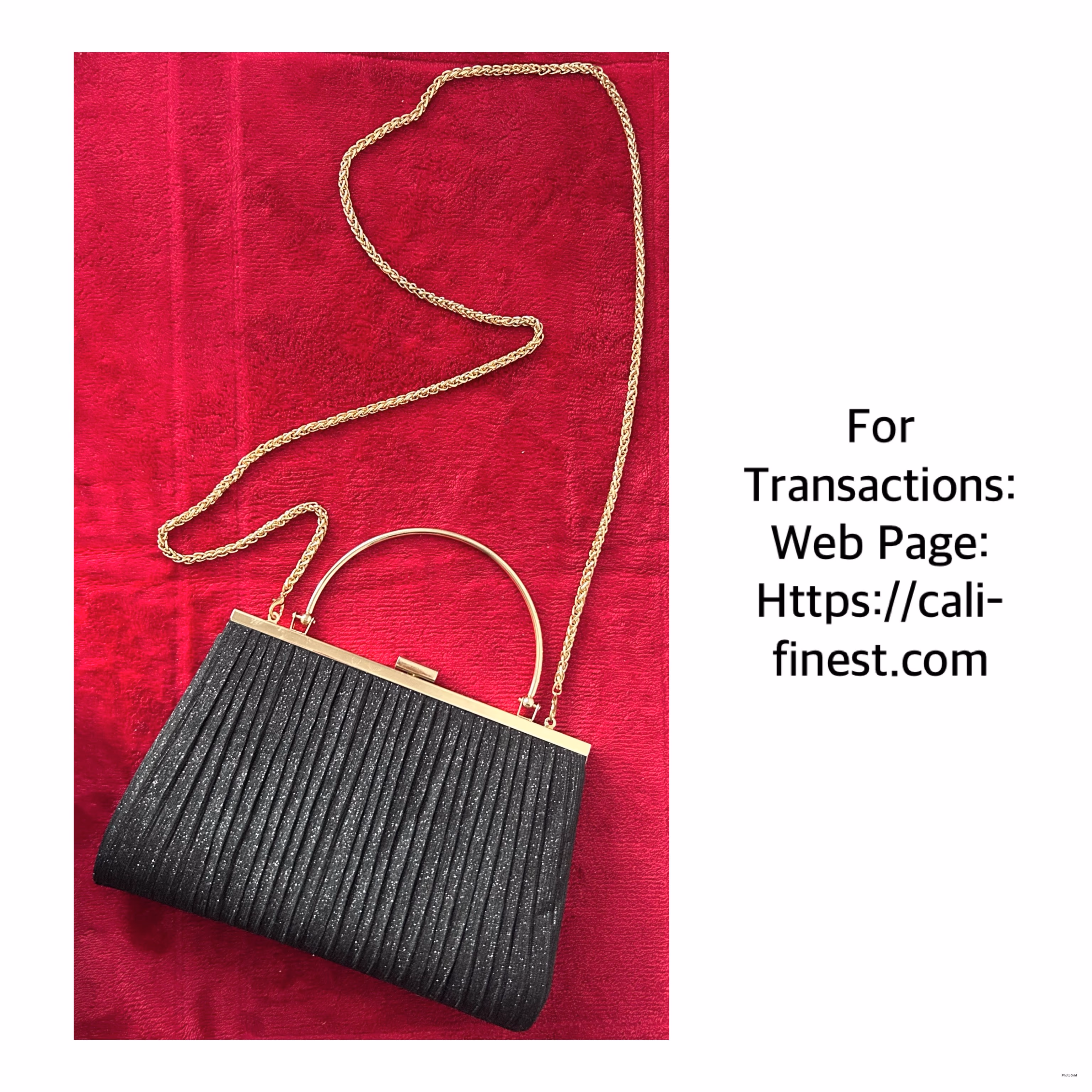 Anna and Elle Black Glitter evening Clutch Bag with gold chain strap