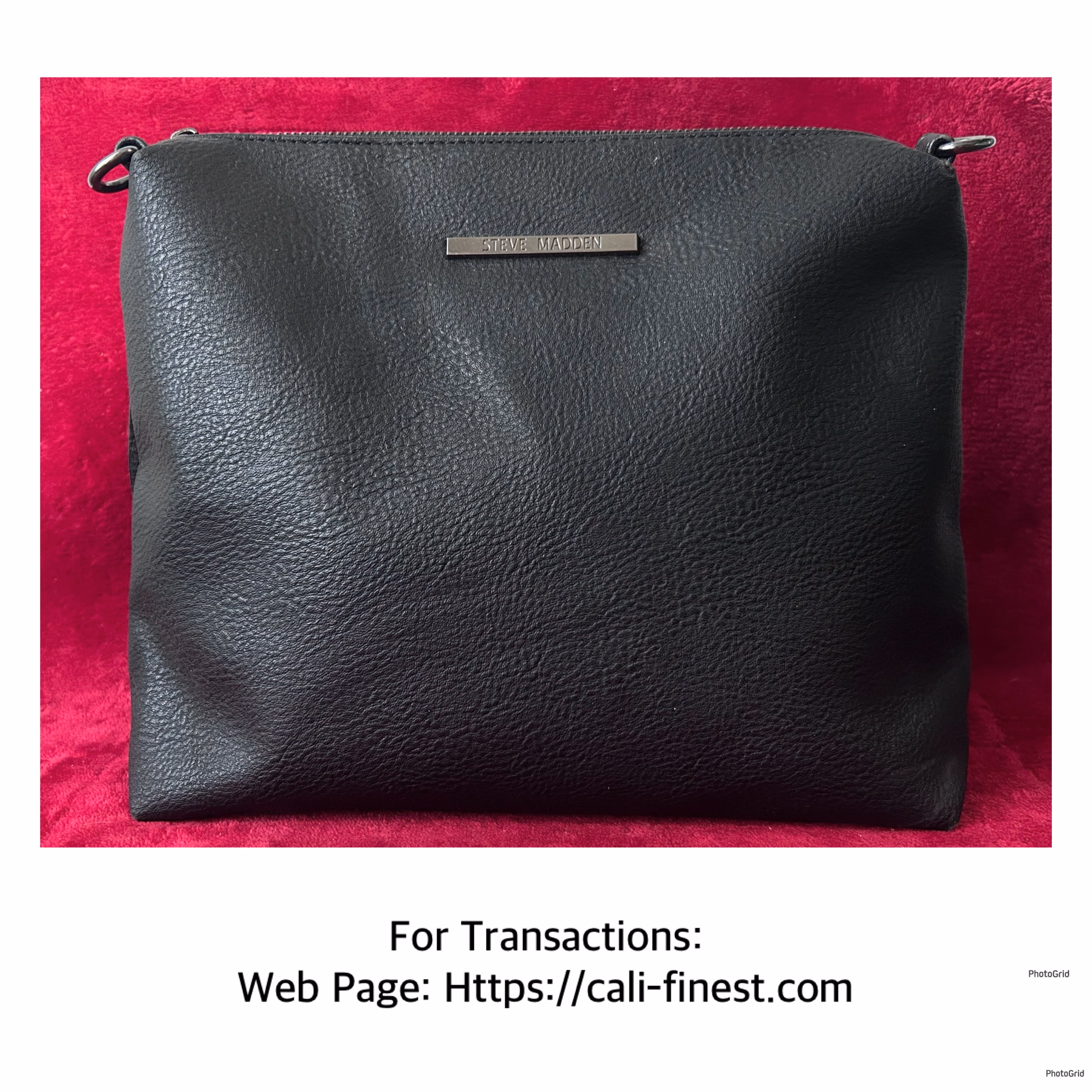 Steve Madden Pebbled Texture Leather and Silver Metal Logo Handbag Clutch Bag