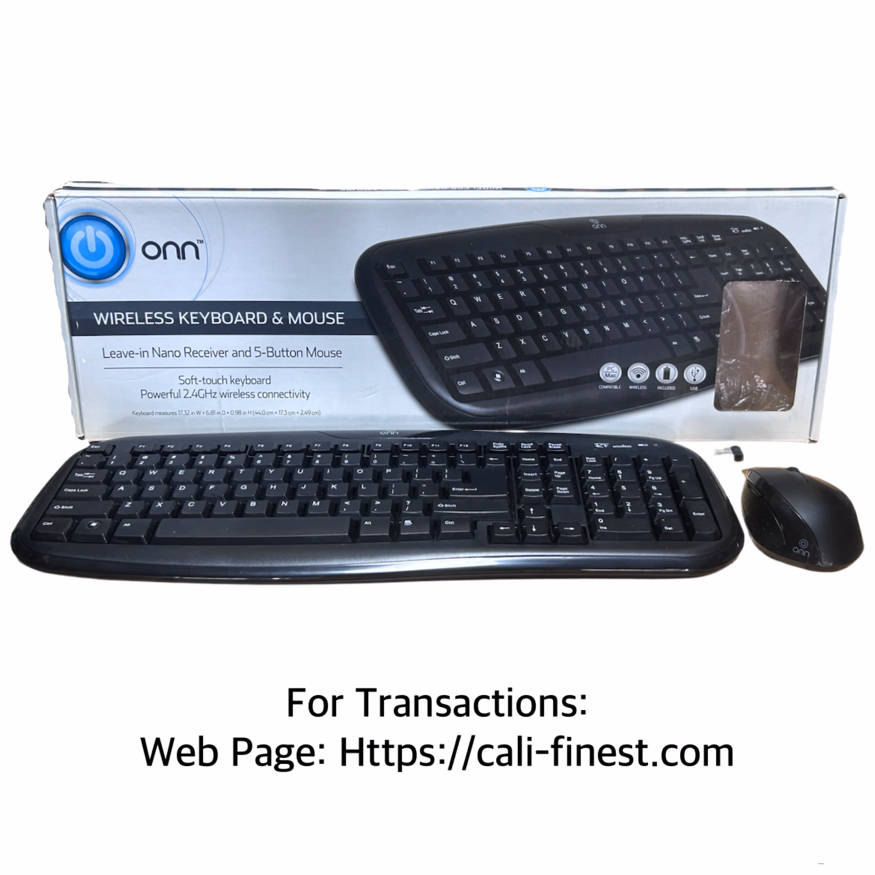 Onn Wireless Keyboard & Mouse Leave-in Nano Receiver and 5-Button 