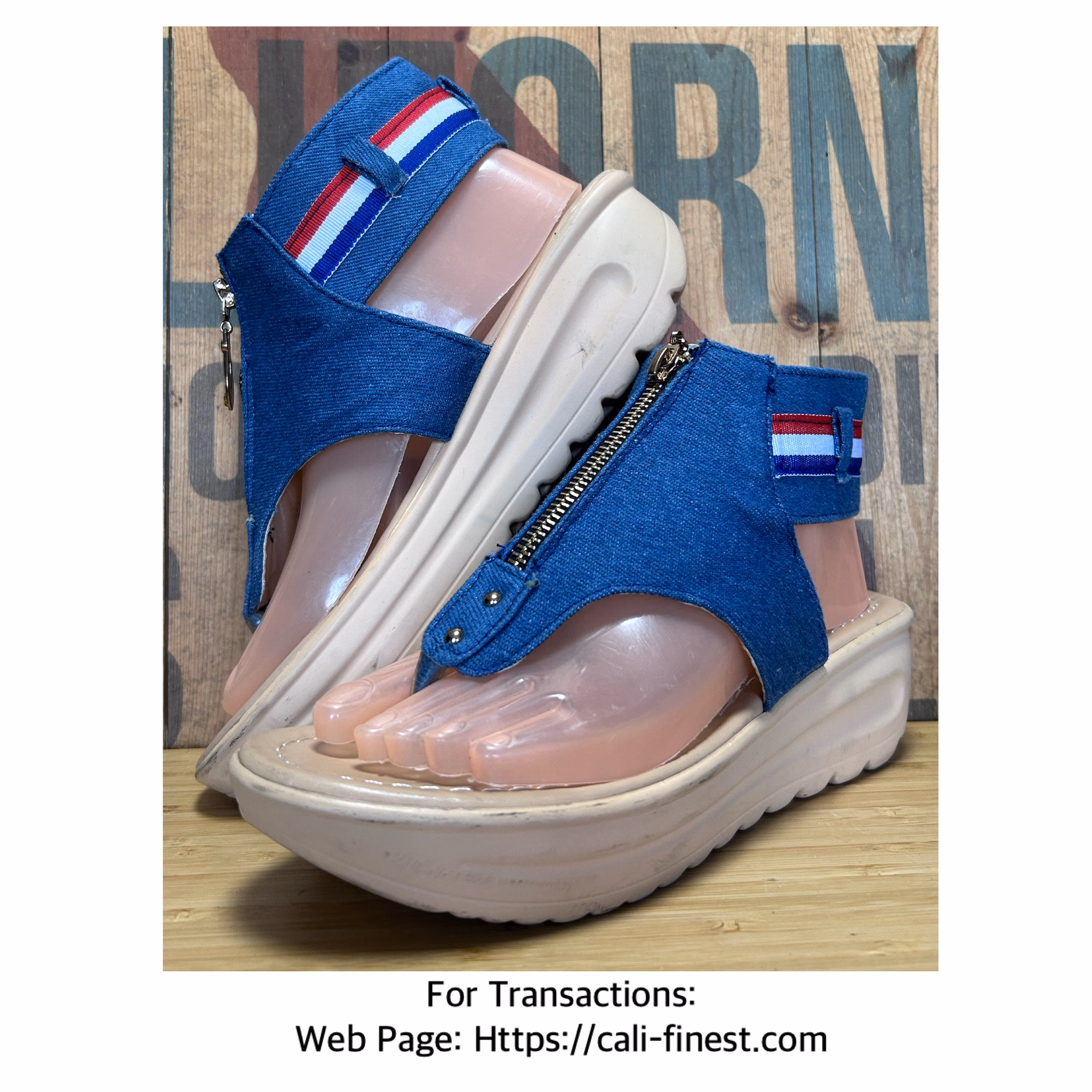 Womens Wedge Heel Slingback Denim Thong Zip Platform Sandals Open Toe Shoe  S#00334 