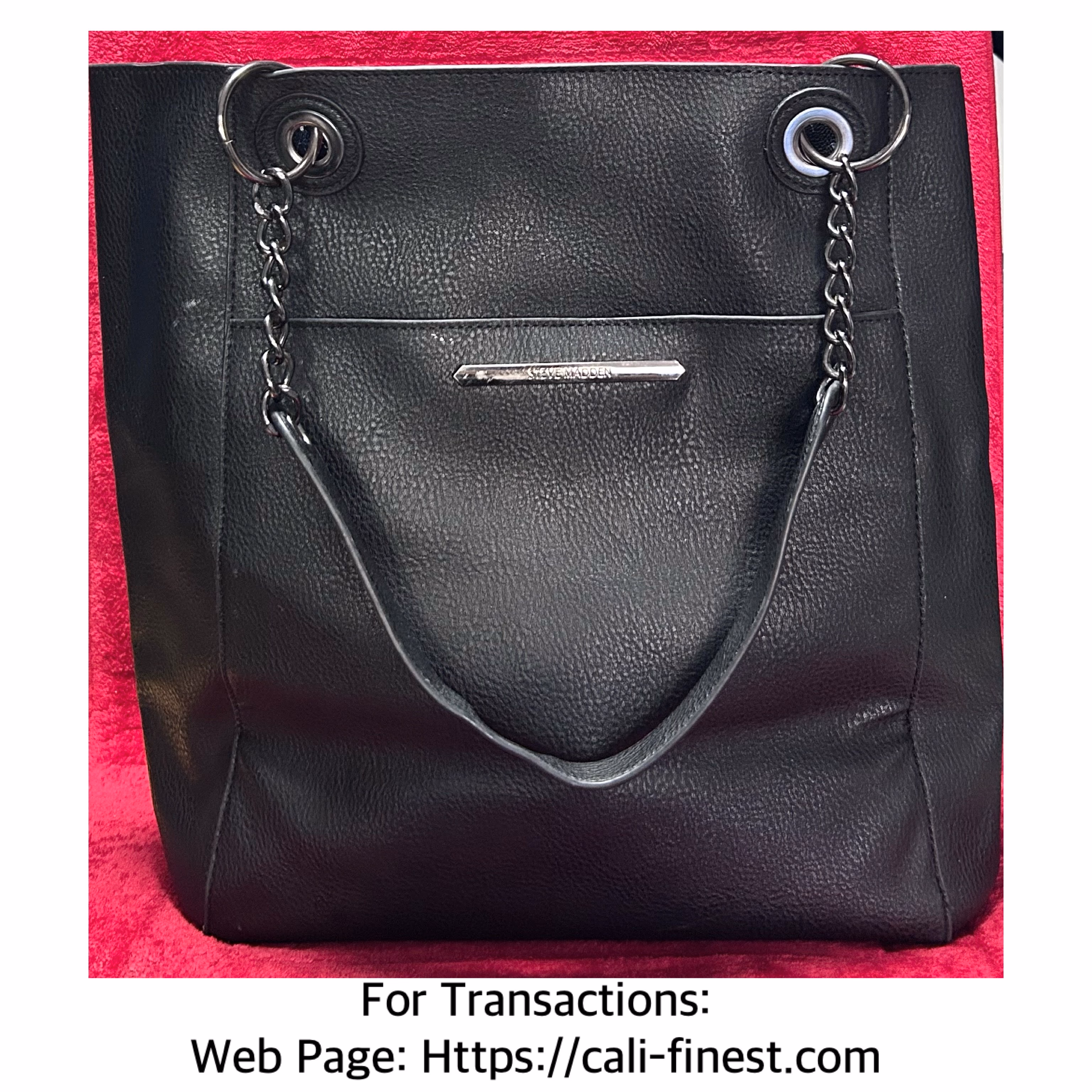 Steve Madden Tote Vegan Leather Black Bag With Floral Interior  BA#00142