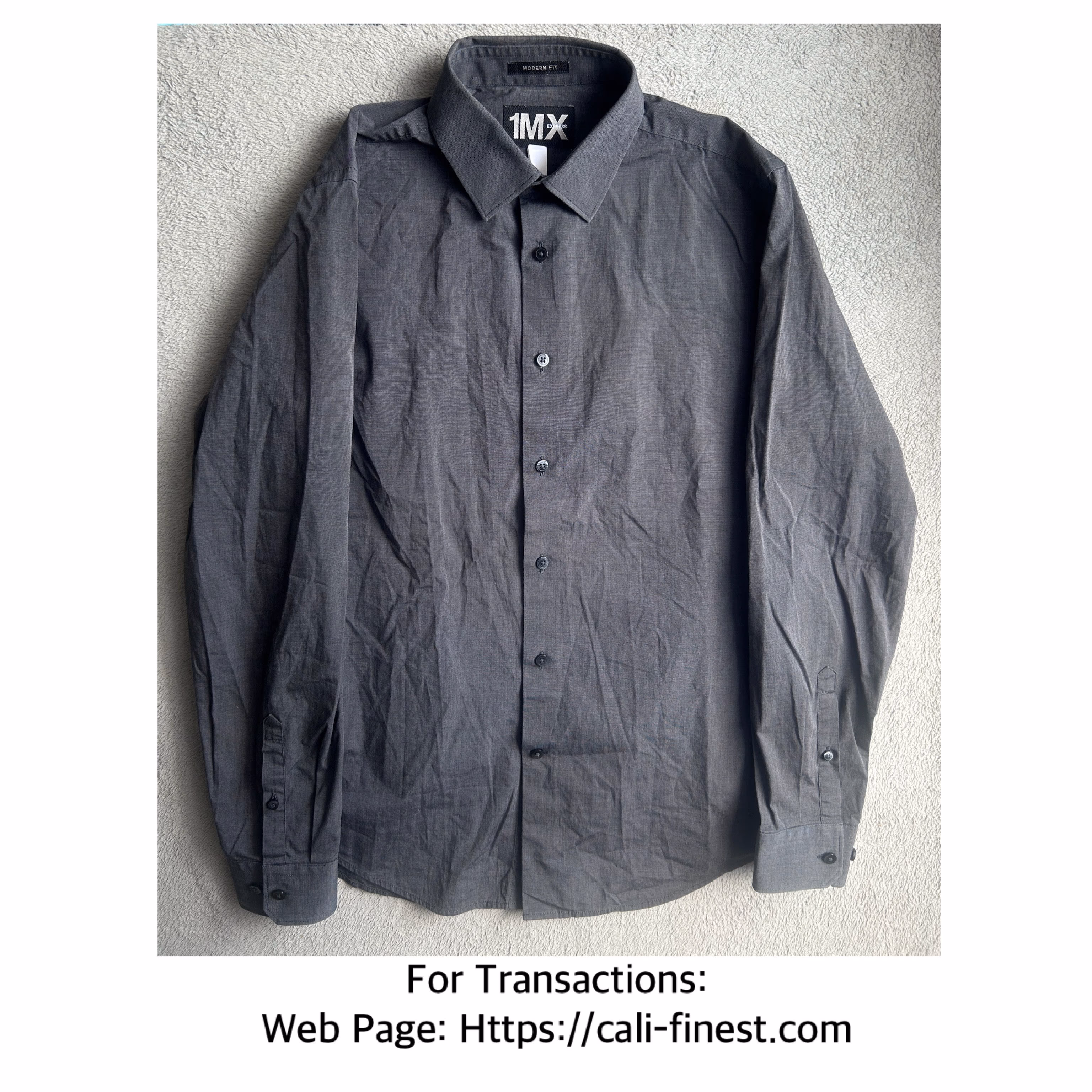 1MX Express Modern Fit mens Dark Gray Polo Long Sleeve   T#00191
