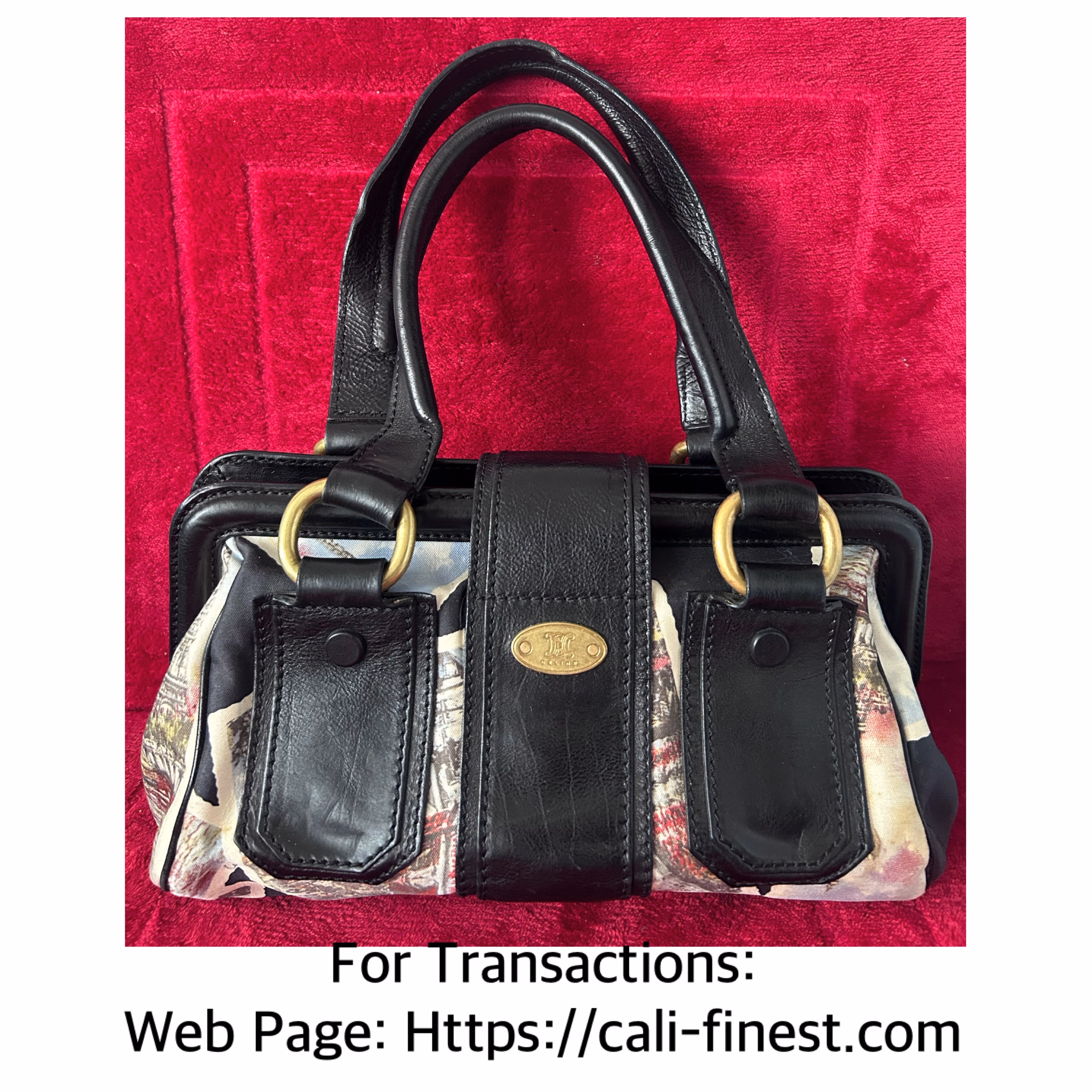 Celine Black Printed Fabric and Leather Ella Satchel Shoulder Bag/Handbag   BA#00151 