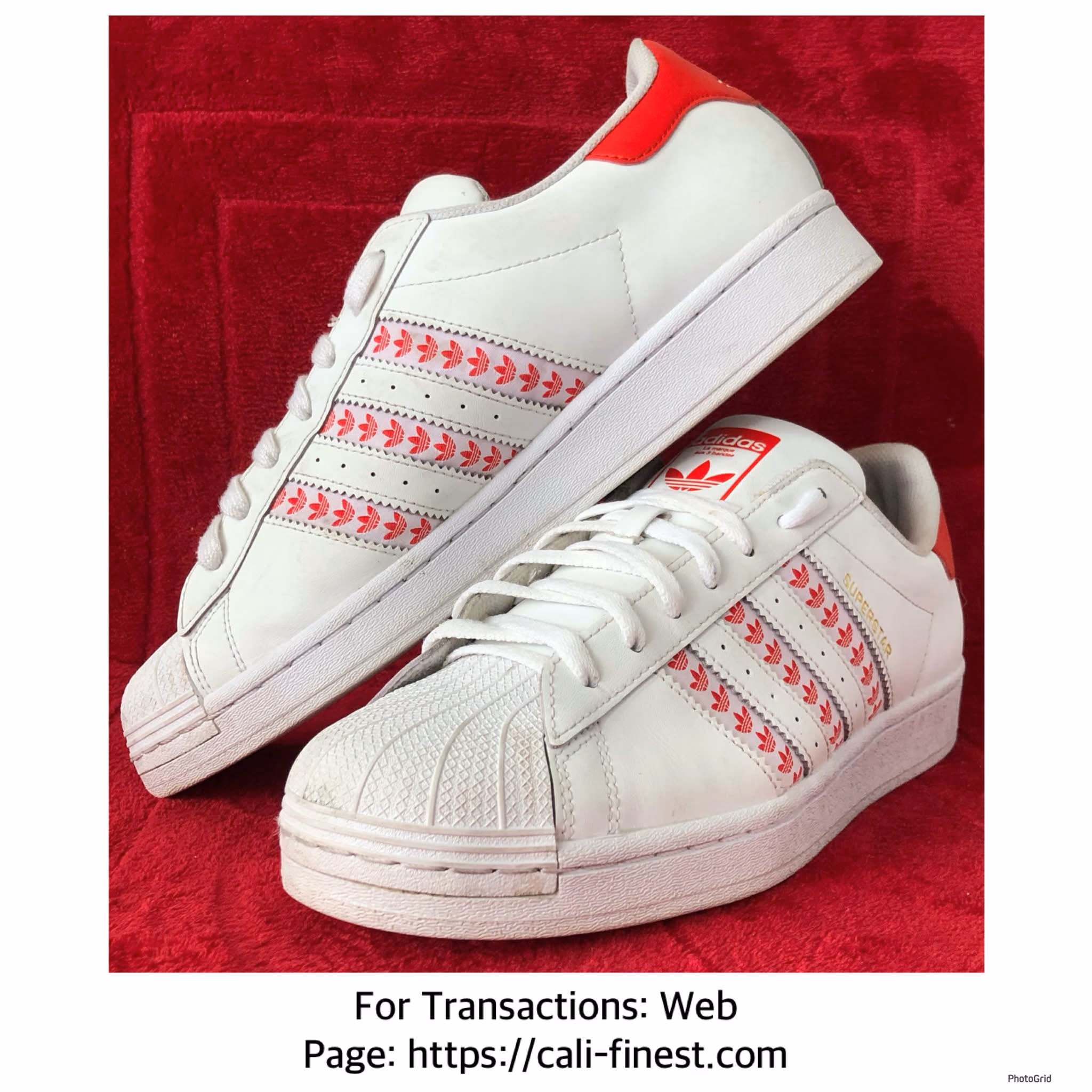 Adidas Superstar Striped White Red Low Top Sneakers 
