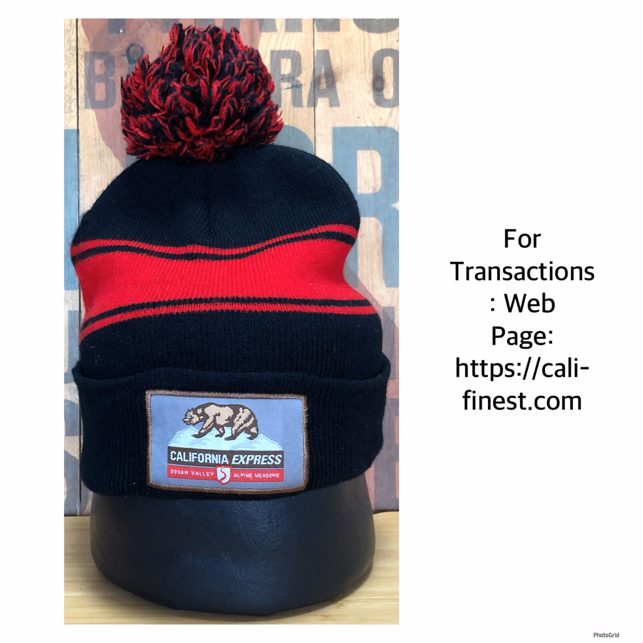 California Express Black and Red Beanie Hat  