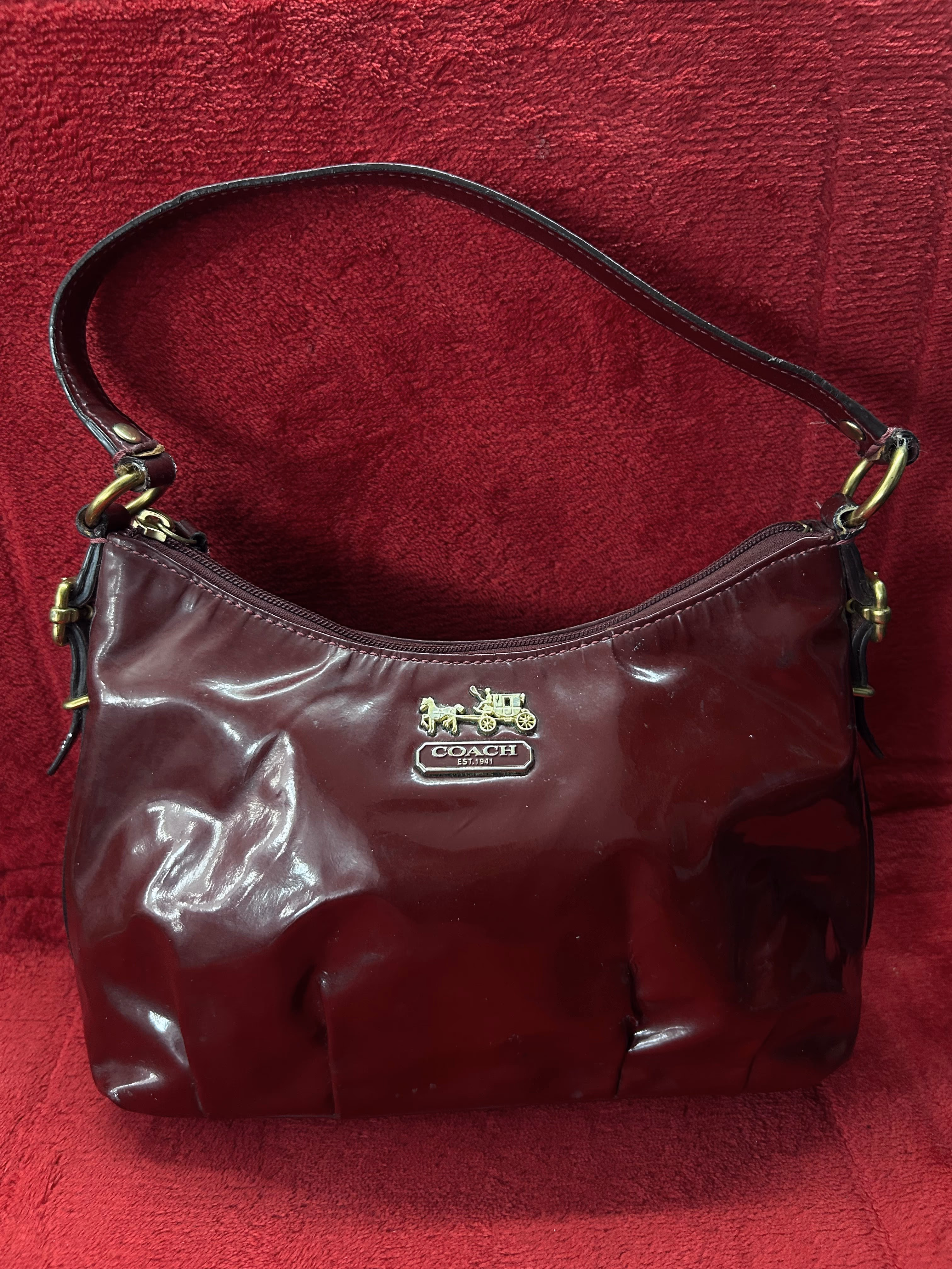 Coach Patent Leather Horse & Carriage Pleated Hobo/Shoulder Bag
