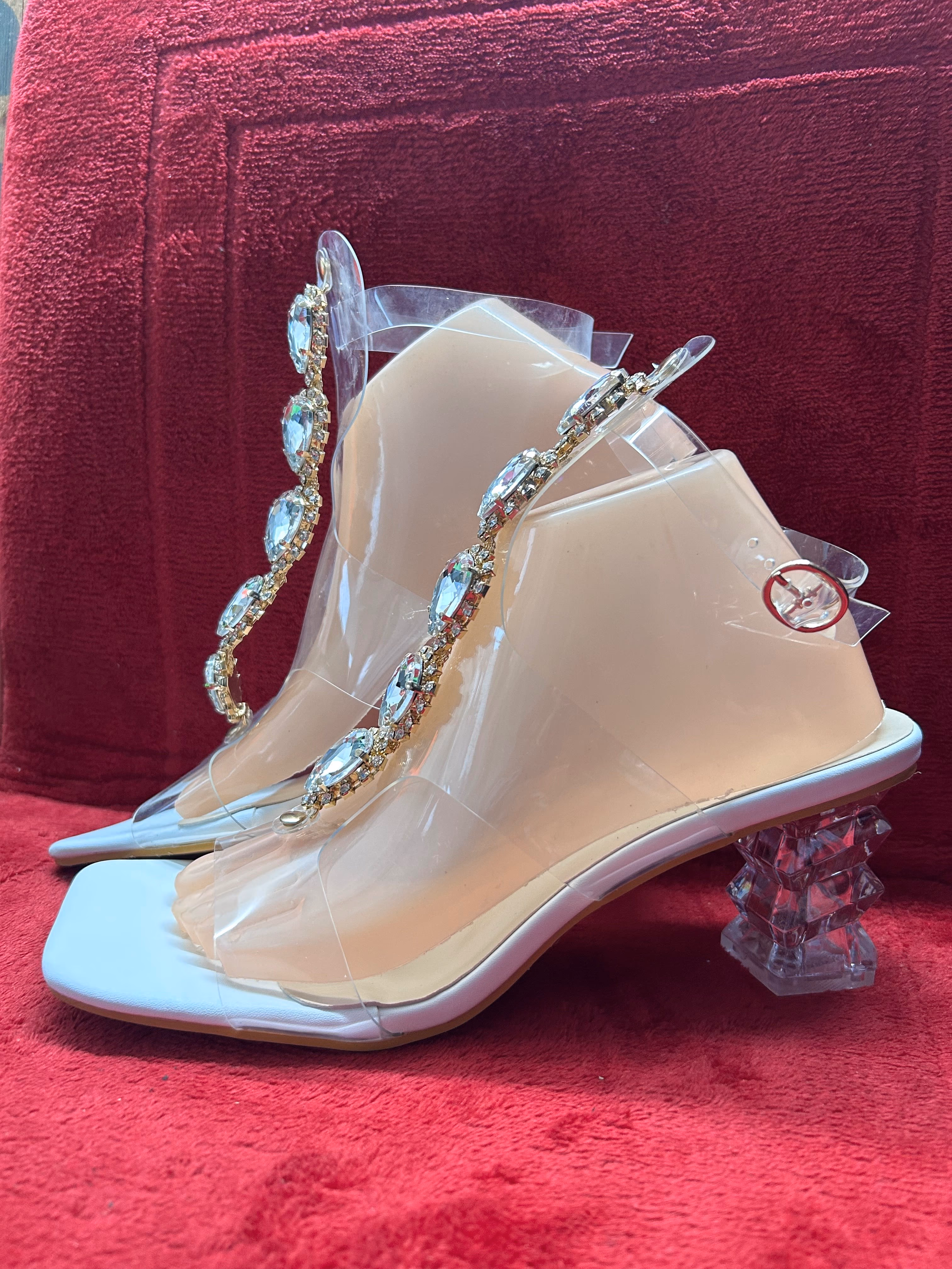 PVC rhinestone T-strap sandals size 41
