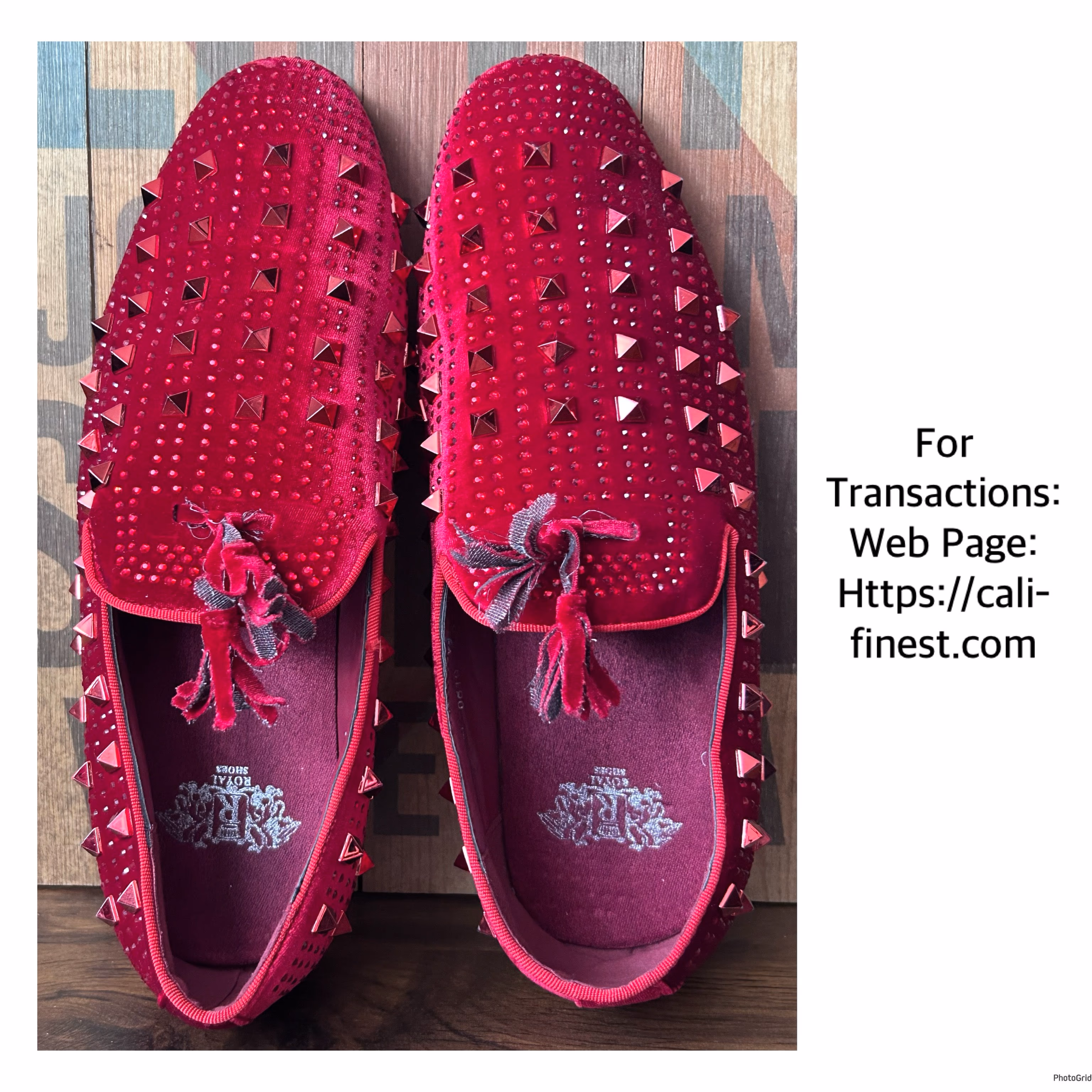 Royal Shoes Red Spikes Slip-on velvet