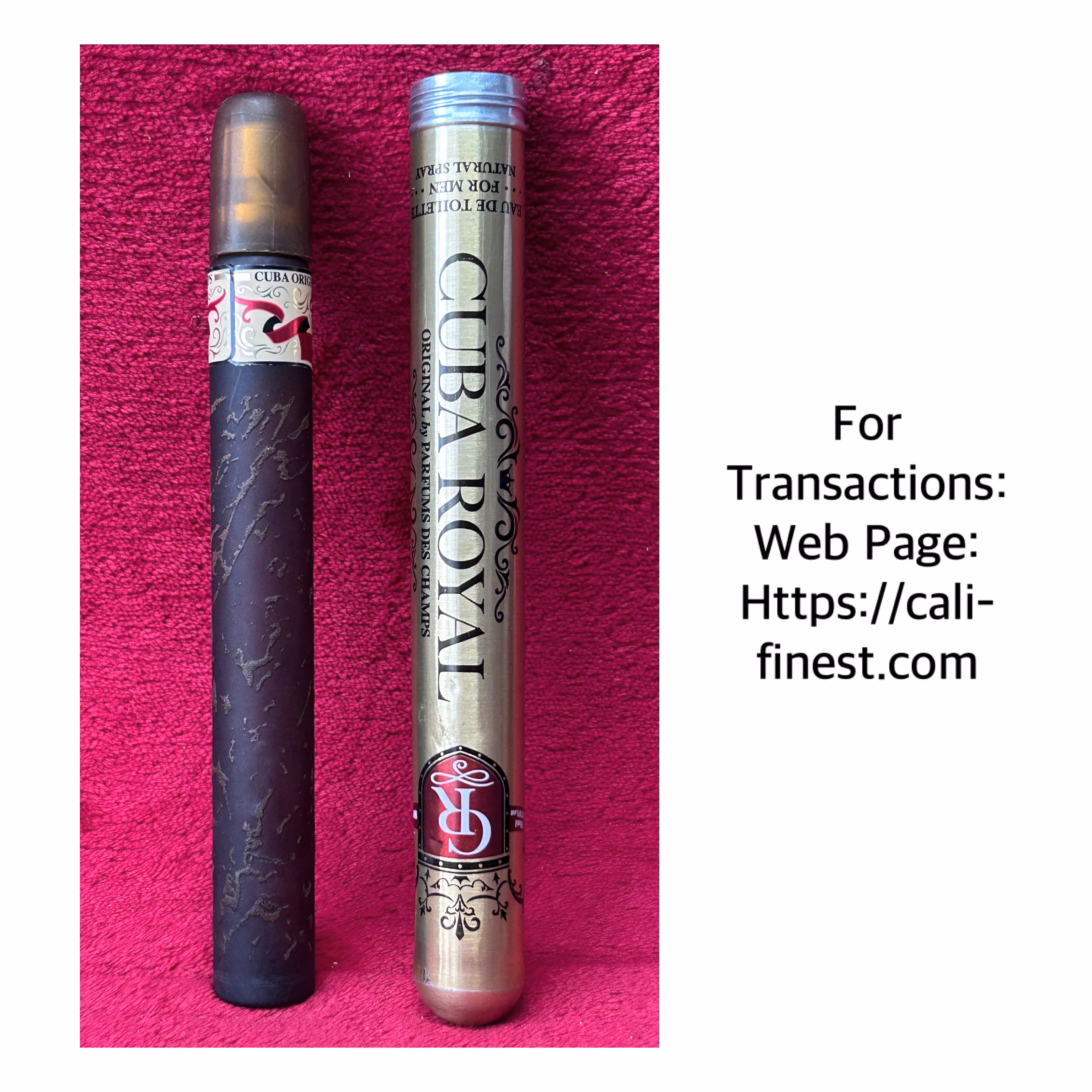 Cuba Royal Eau de Toilette Spray for Men housed in Gold-colored cigar-shaped bottle